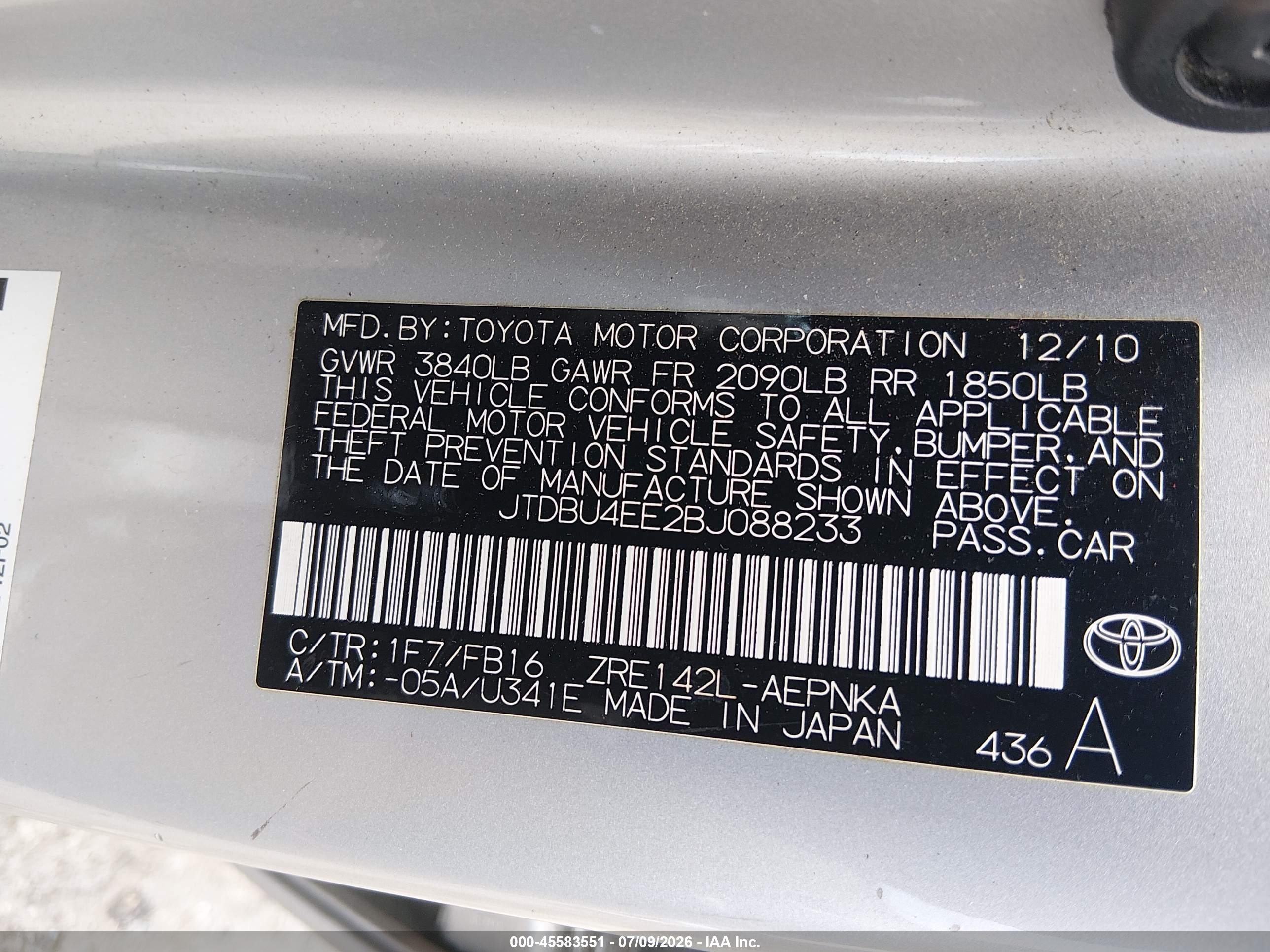 2011 Toyota Corolla Le Серебряный vin: JTDBU4EE2BJ088233