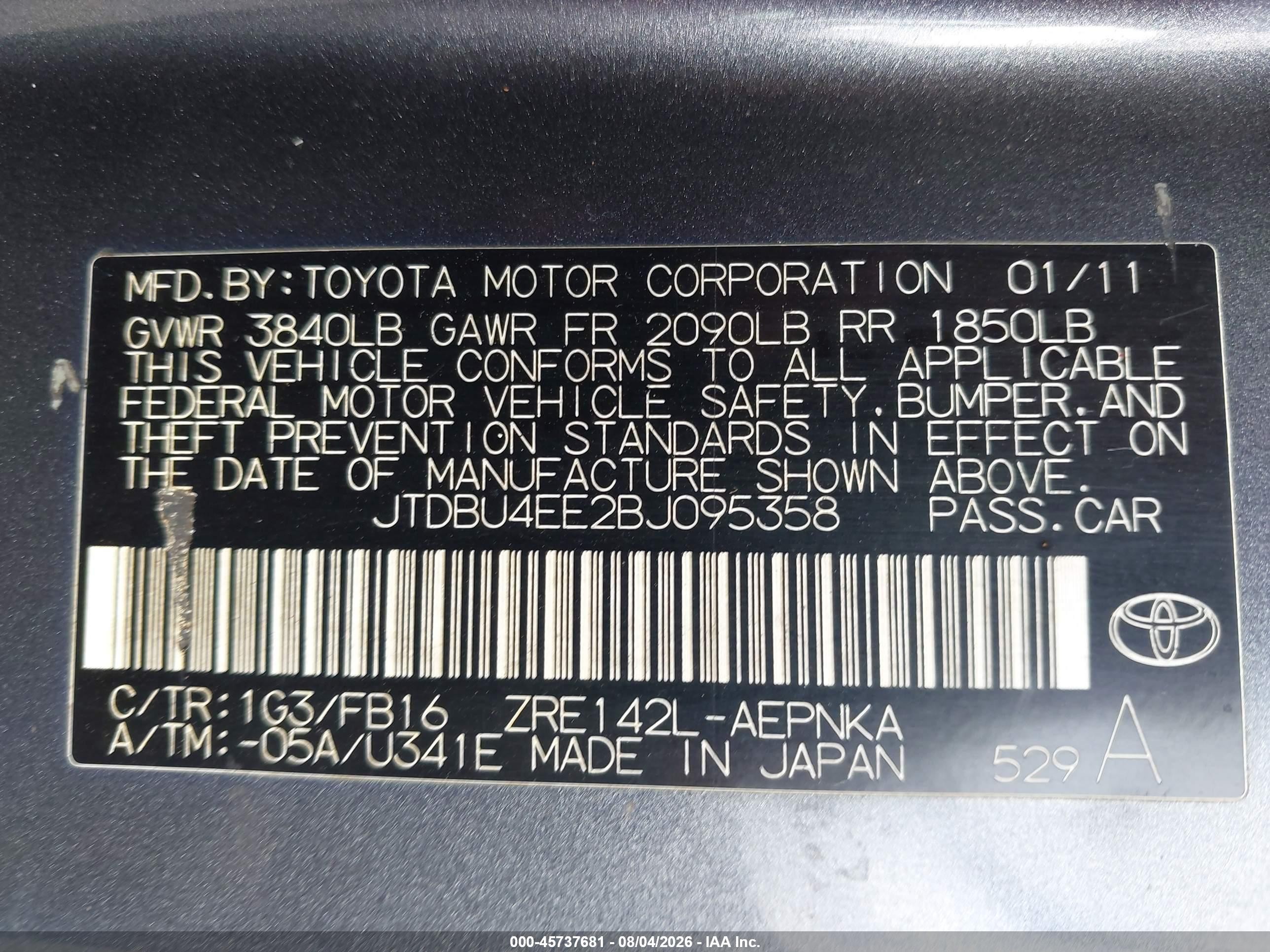 2011 Toyota Corolla Le Gray vin: JTDBU4EE2BJ095358