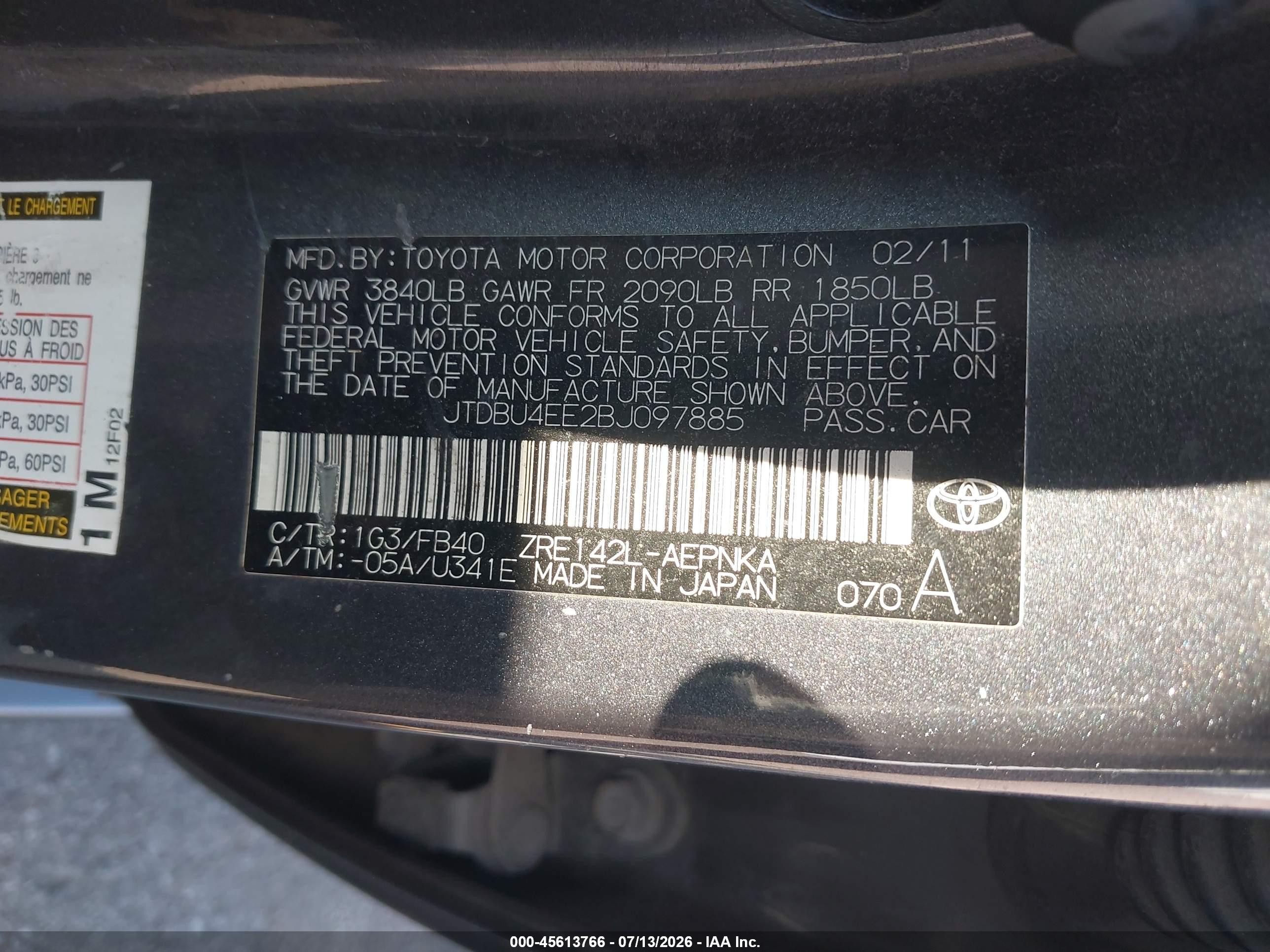 2011 Toyota Corolla Le Gray vin: JTDBU4EE2BJ097885