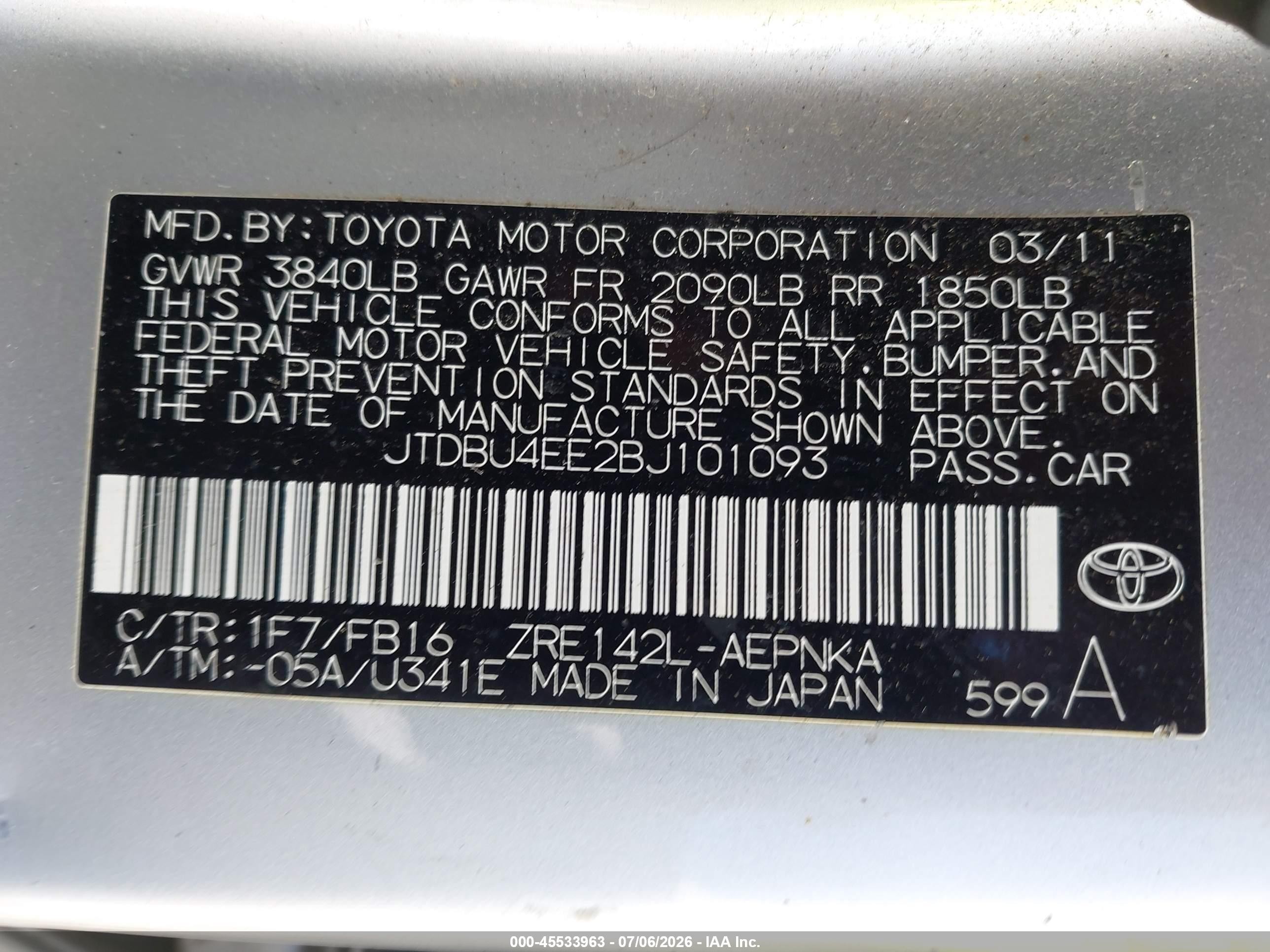 2011 Toyota Corolla Le Silver vin: JTDBU4EE2BJ101093