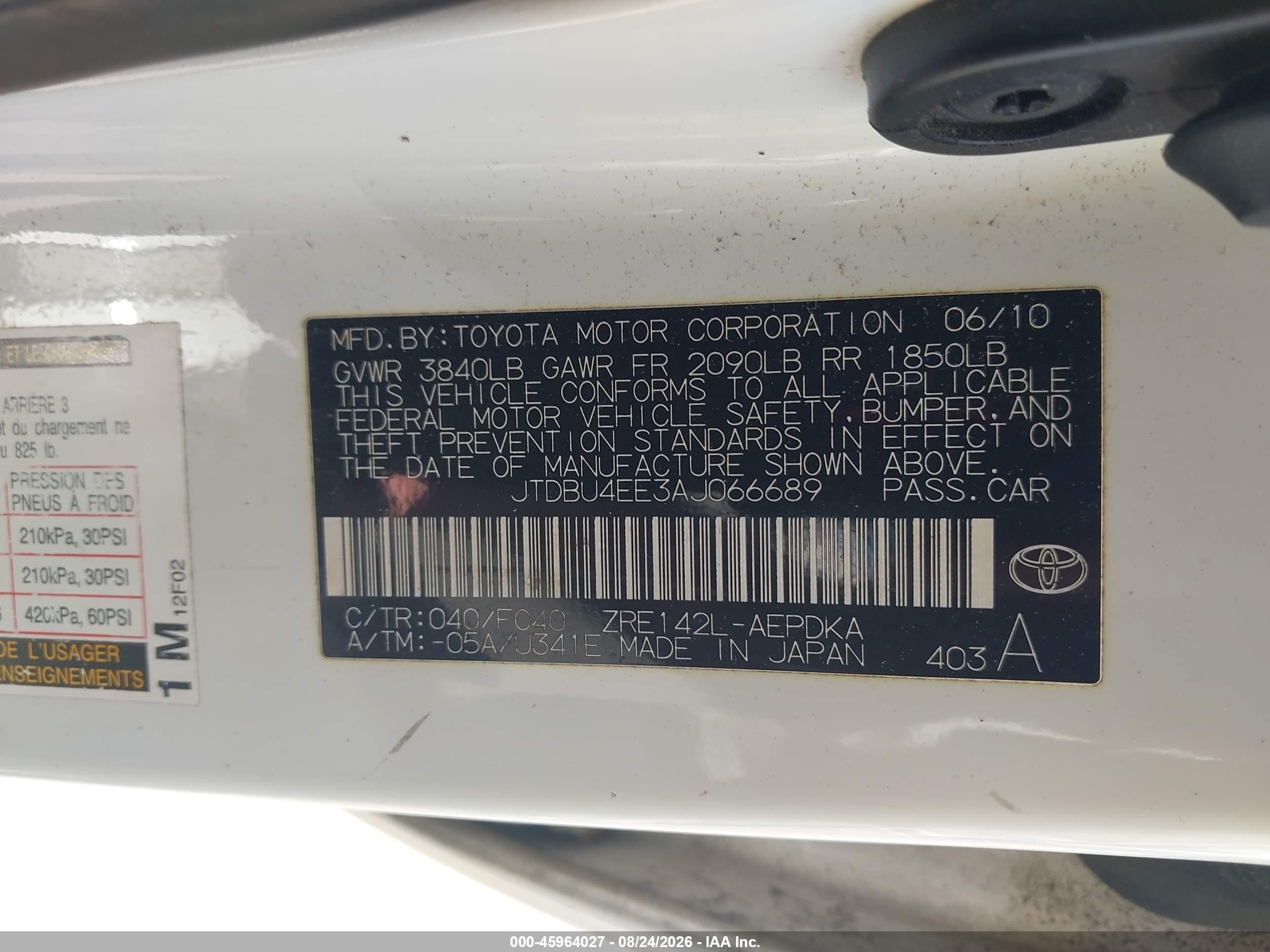 2010 Toyota Corolla Le Белый vin: JTDBU4EE3AJ066689