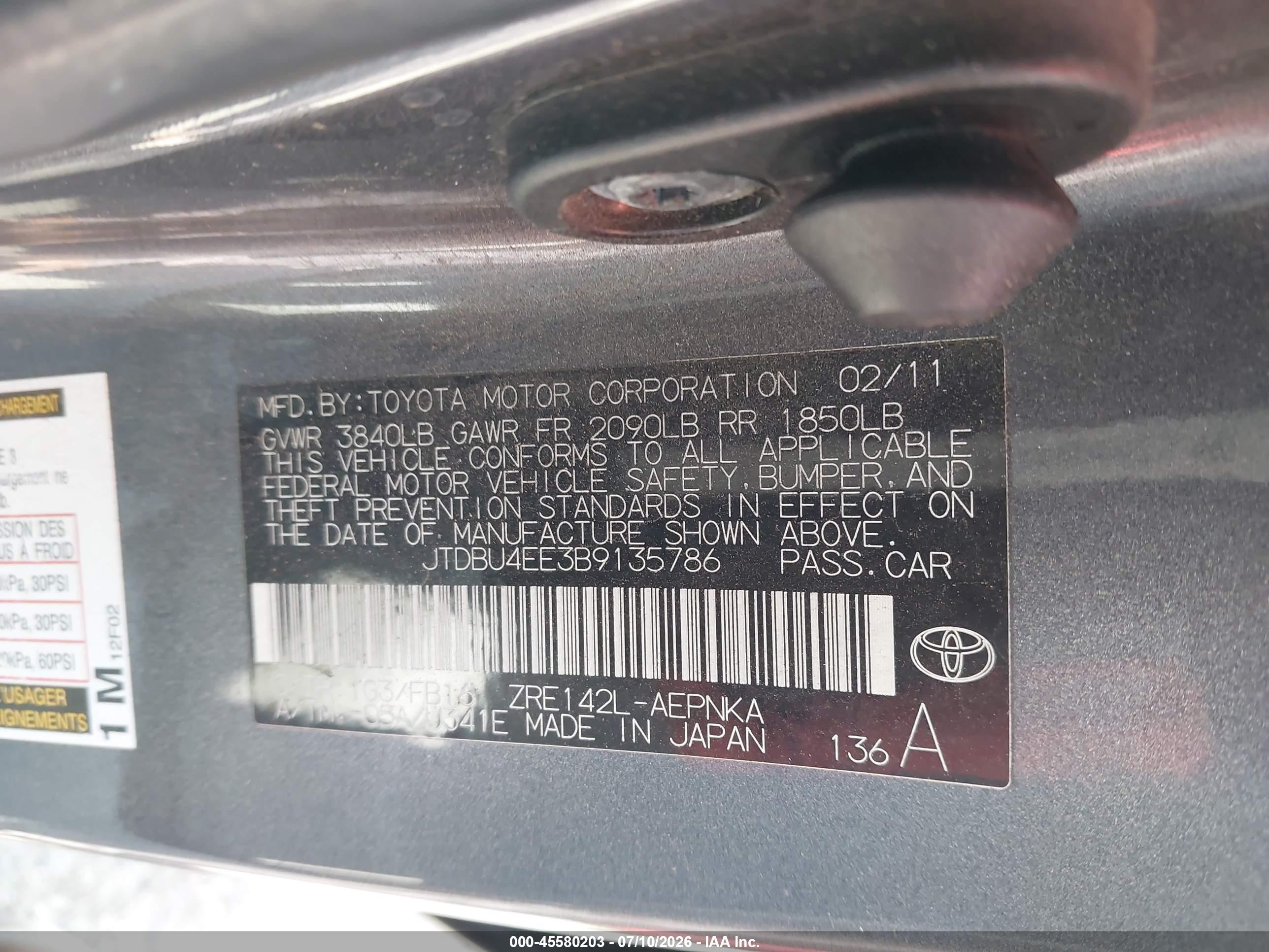 2011 Toyota Corolla Le Gray vin: JTDBU4EE3B9135786