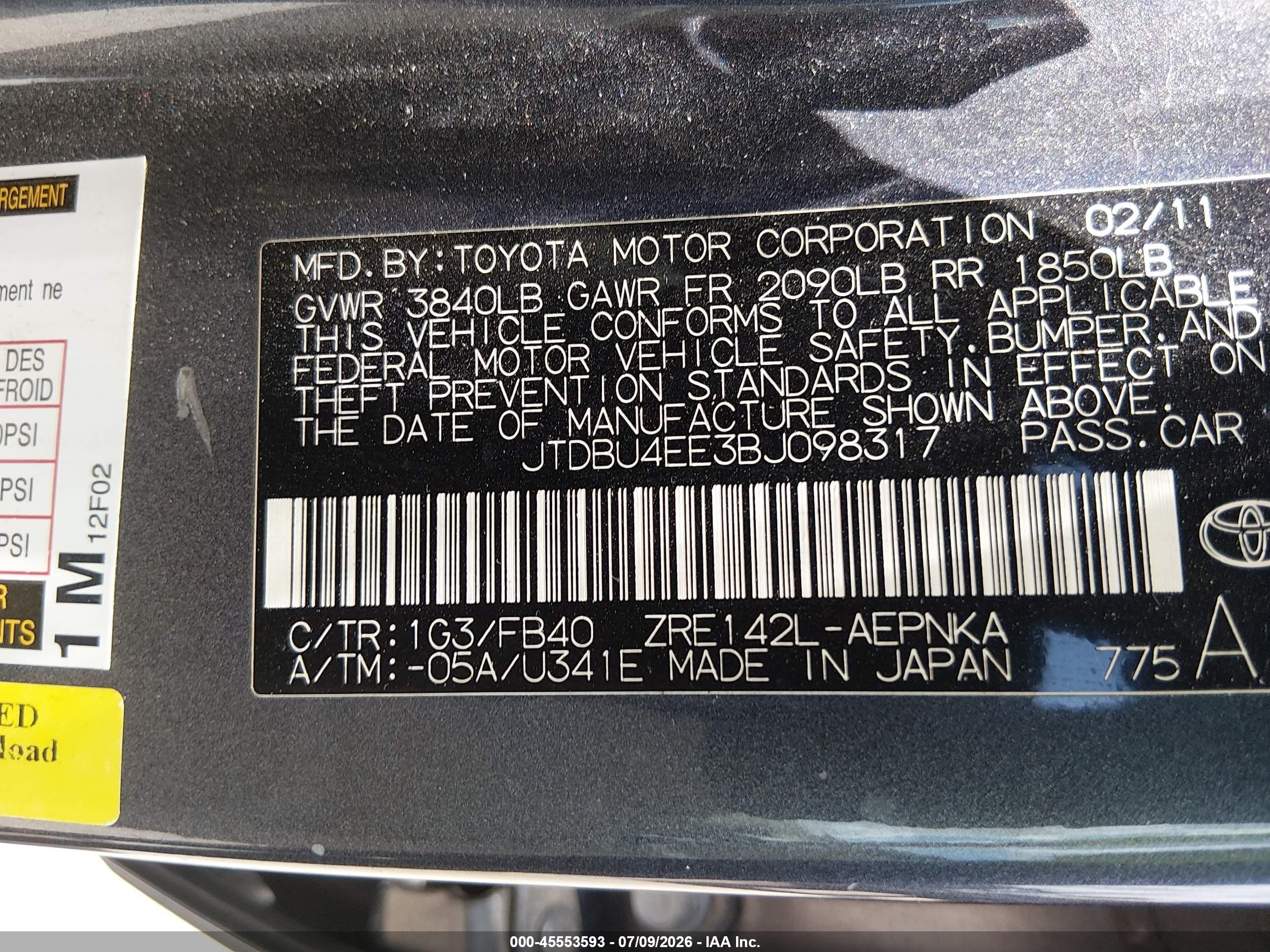 2011 Toyota Corolla Le Gray vin: JTDBU4EE3BJ098317
