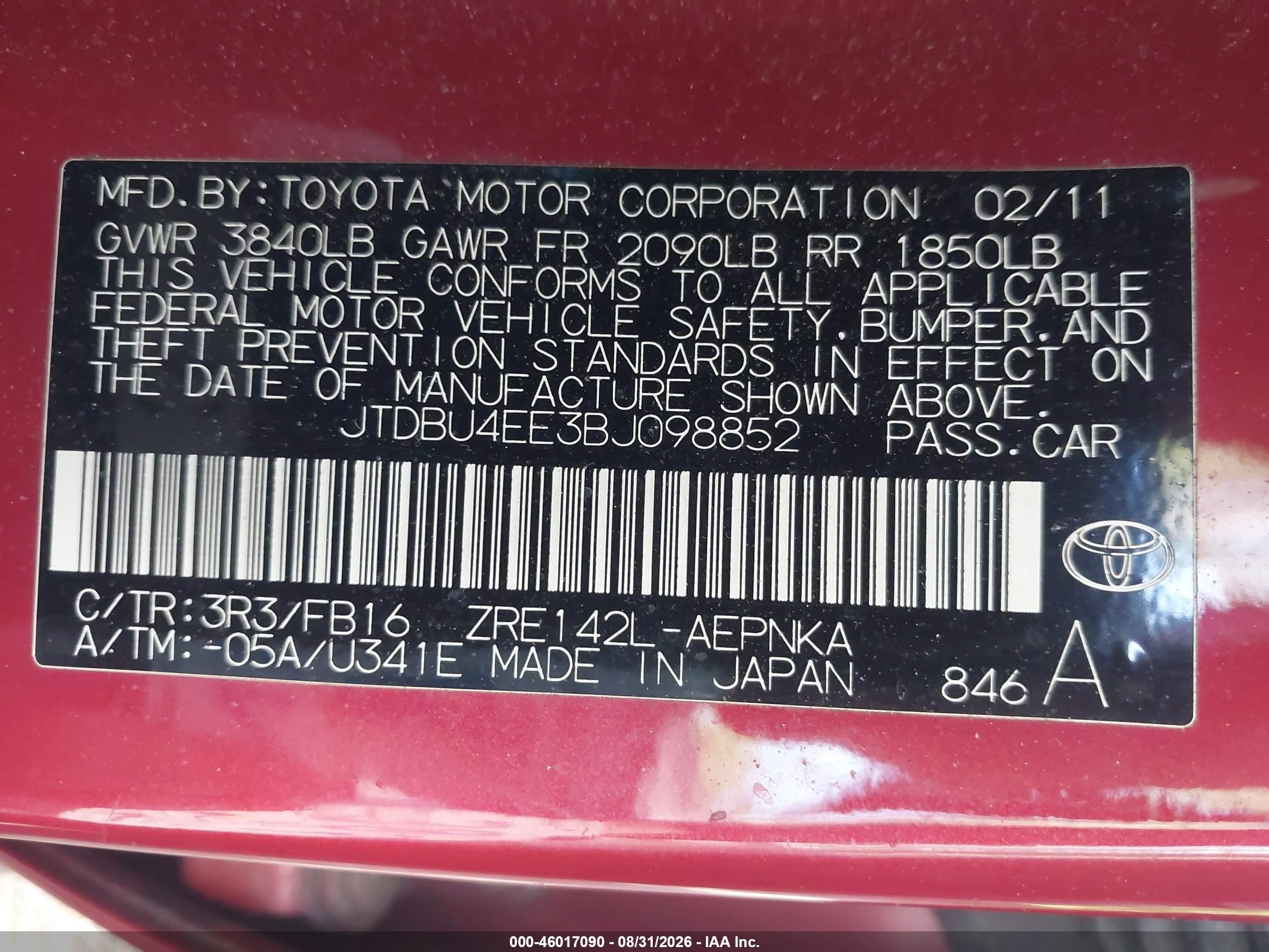 2011 Toyota Corolla Le Red vin: JTDBU4EE3BJ098852
