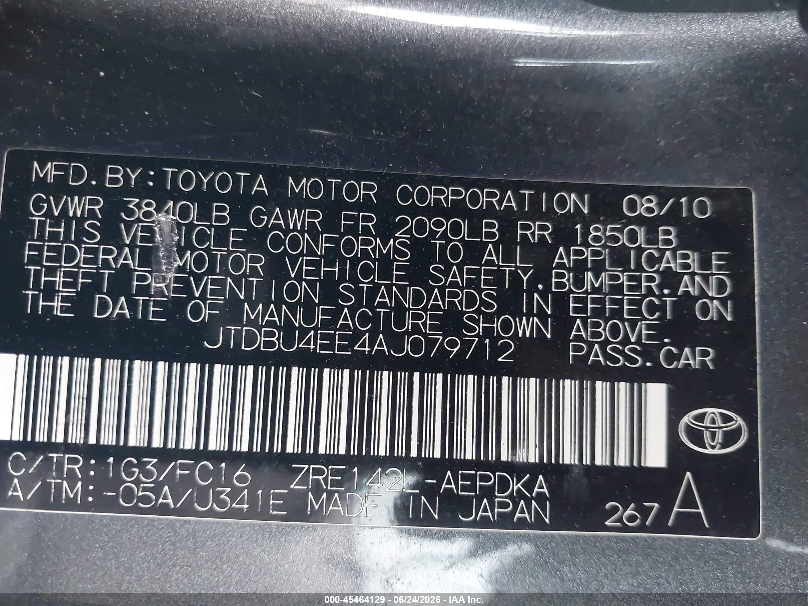 2010 Toyota Corolla Le Gray vin: JTDBU4EE4AJ079712