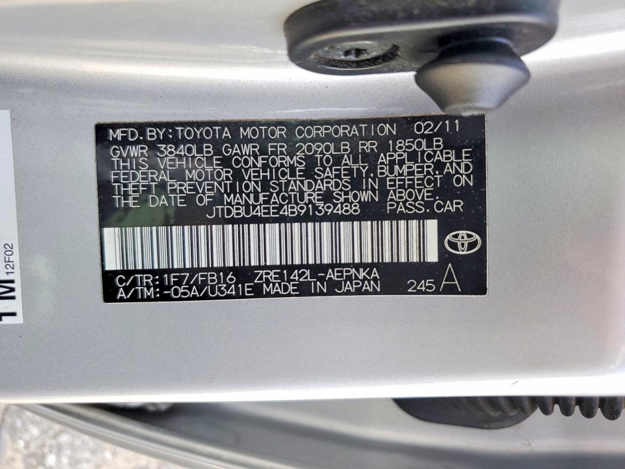 2011 Toyota Corolla Le Серебряный vin: JTDBU4EE4B9139488