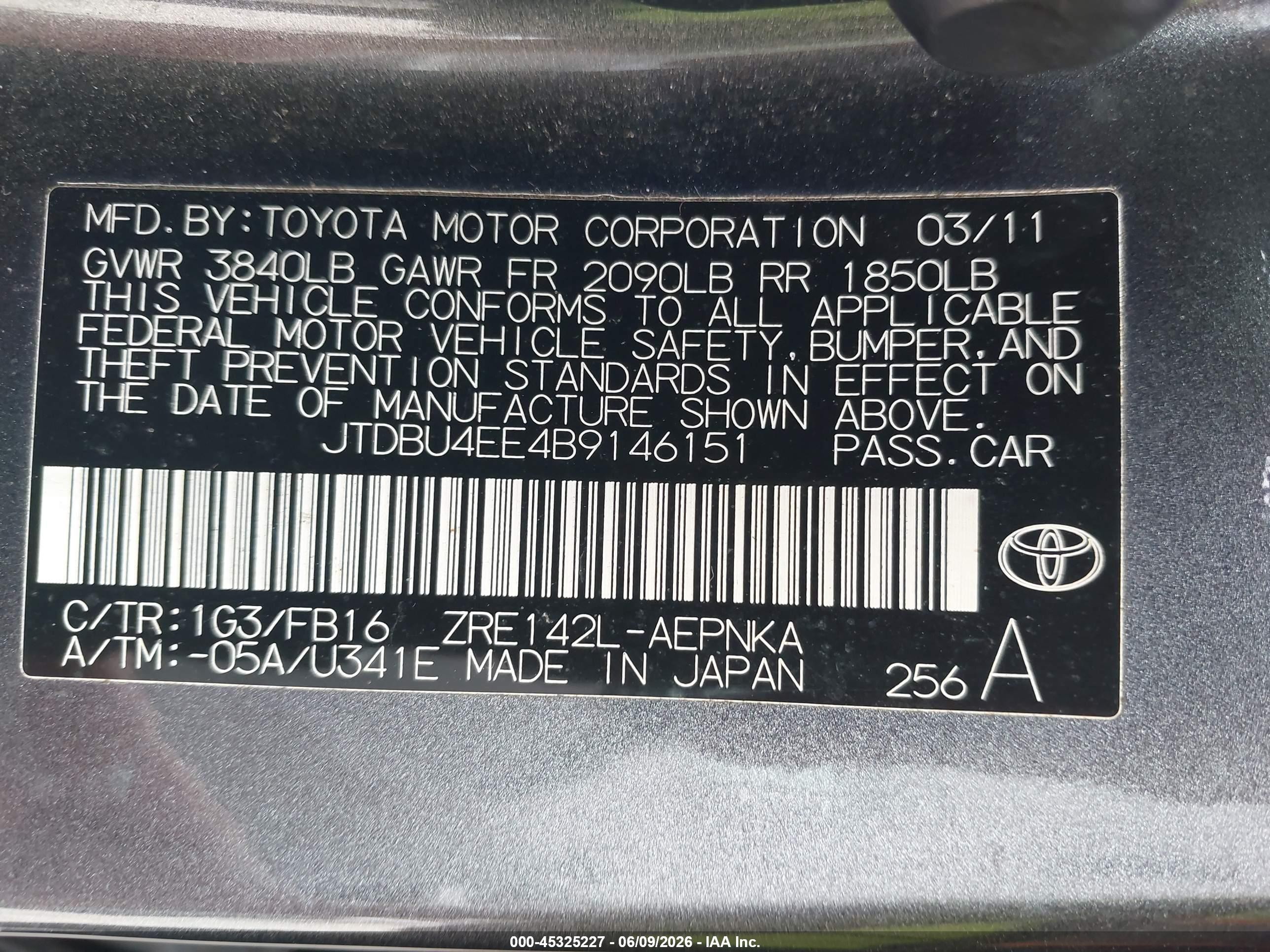 2011 Toyota Corolla Le Серый vin: JTDBU4EE4B9146151