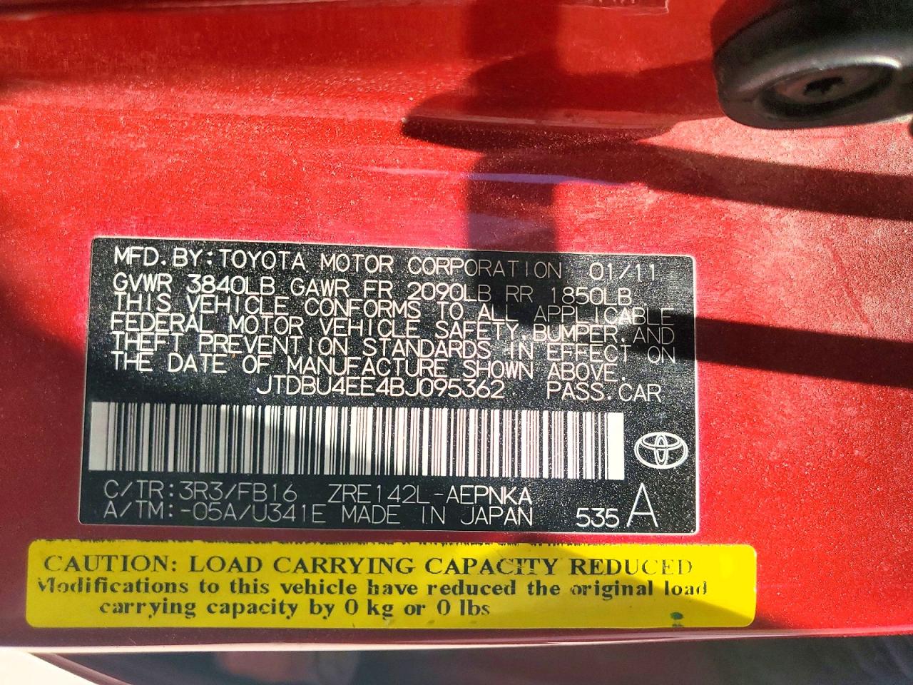 2011 Toyota Corolla Le Red vin: JTDBU4EE4BJ095362