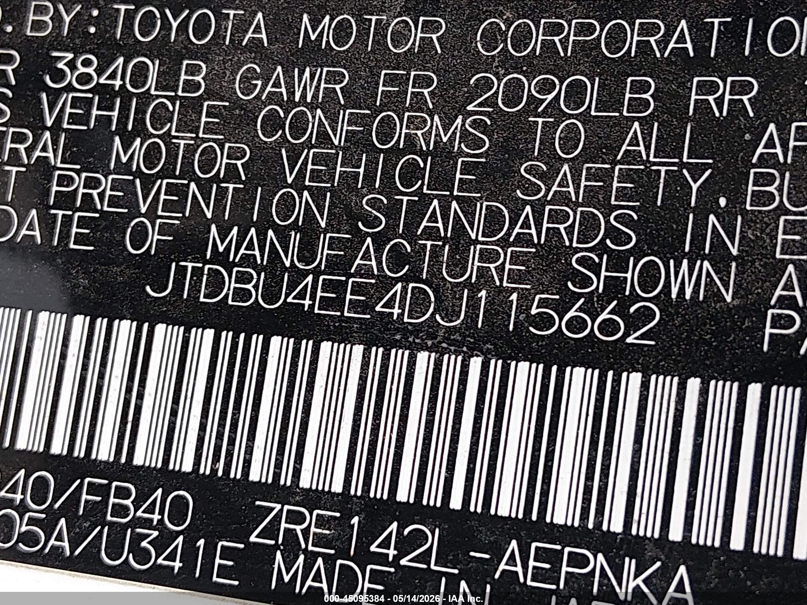 2013 Toyota Corolla Le White vin: JTDBU4EE4DJ115662