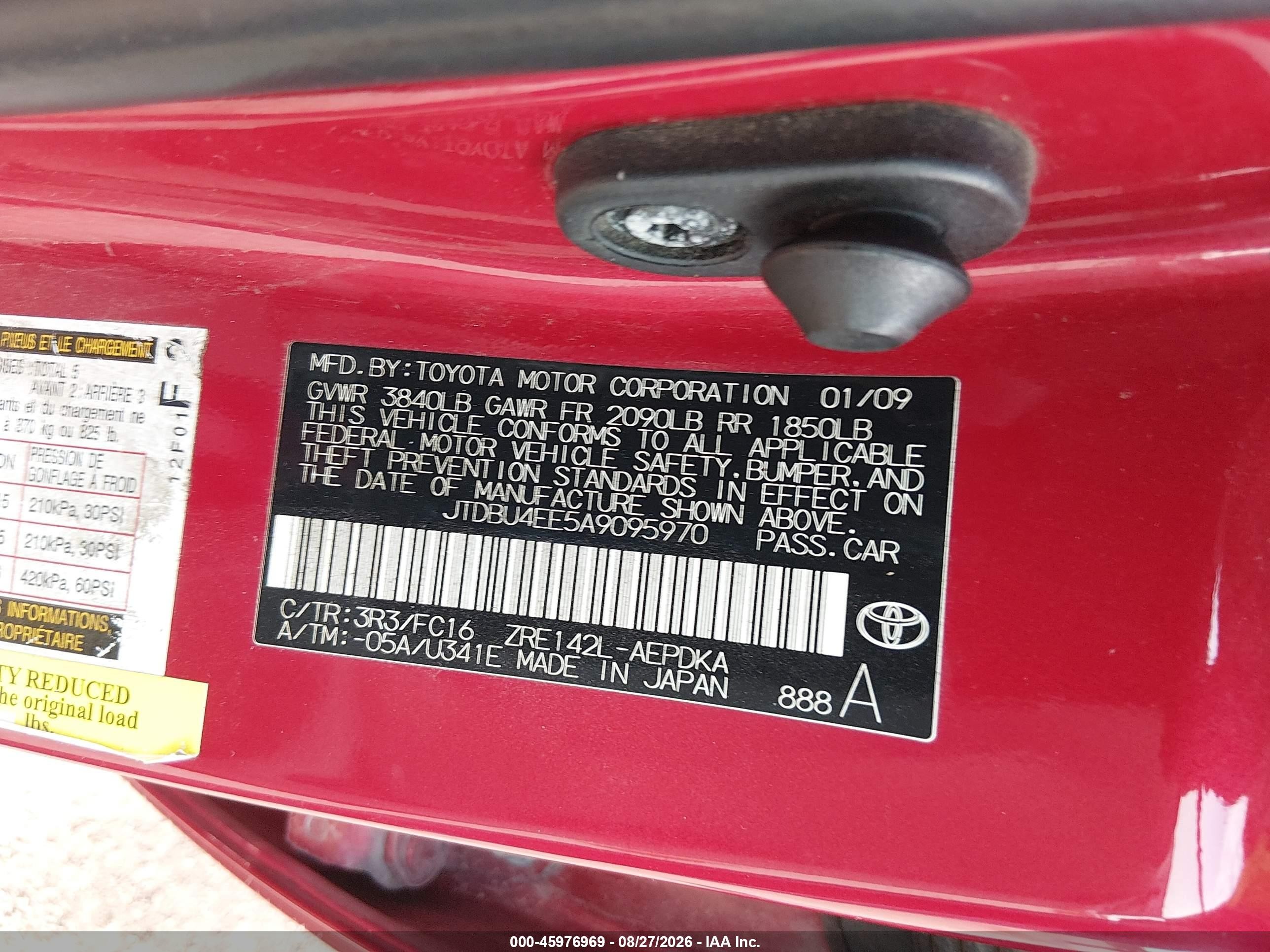 2010 Toyota Corolla Le Красный vin: JTDBU4EE5A9095970