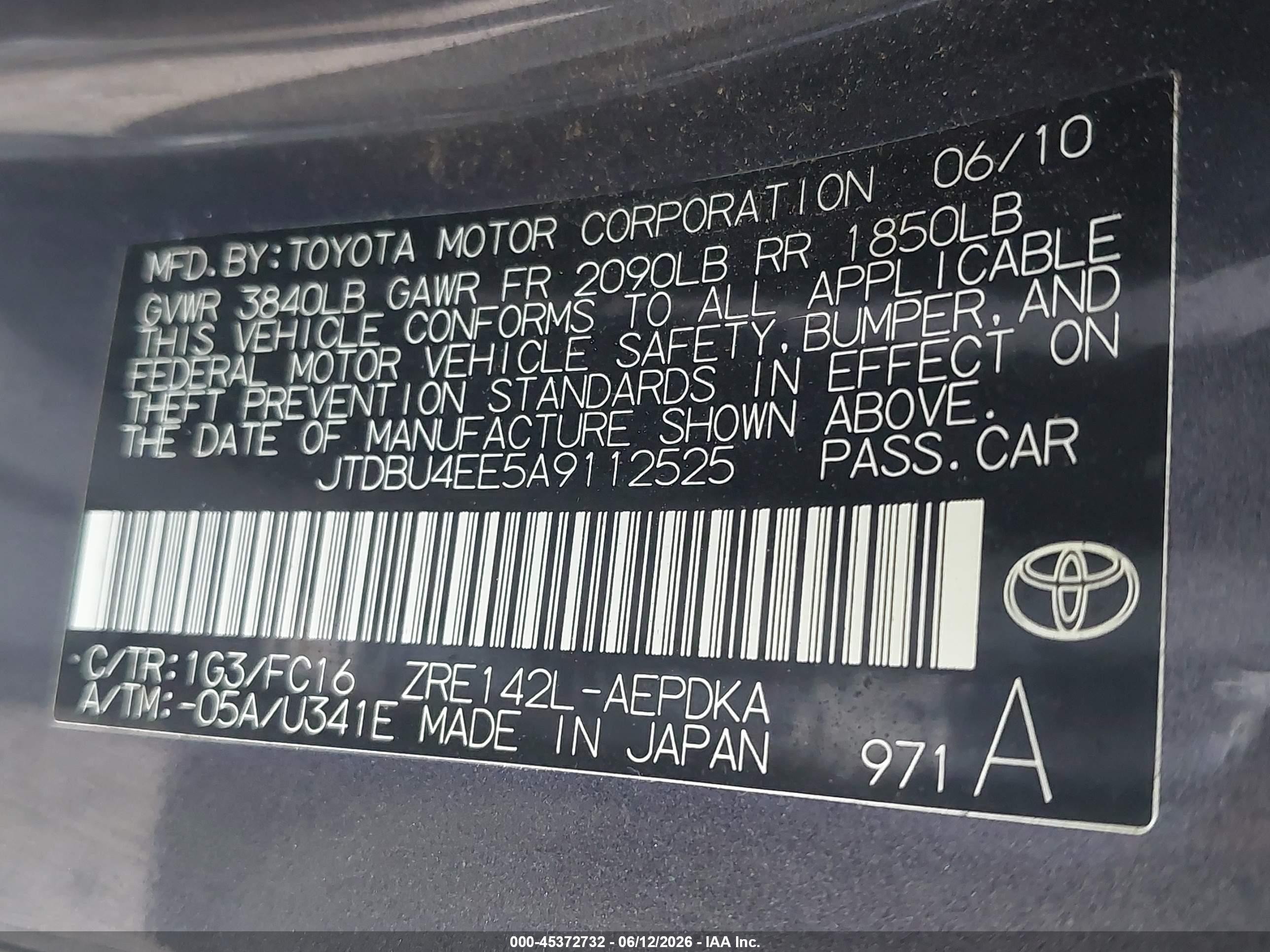 2010 Toyota Corolla Le Gray vin: JTDBU4EE5A9112525