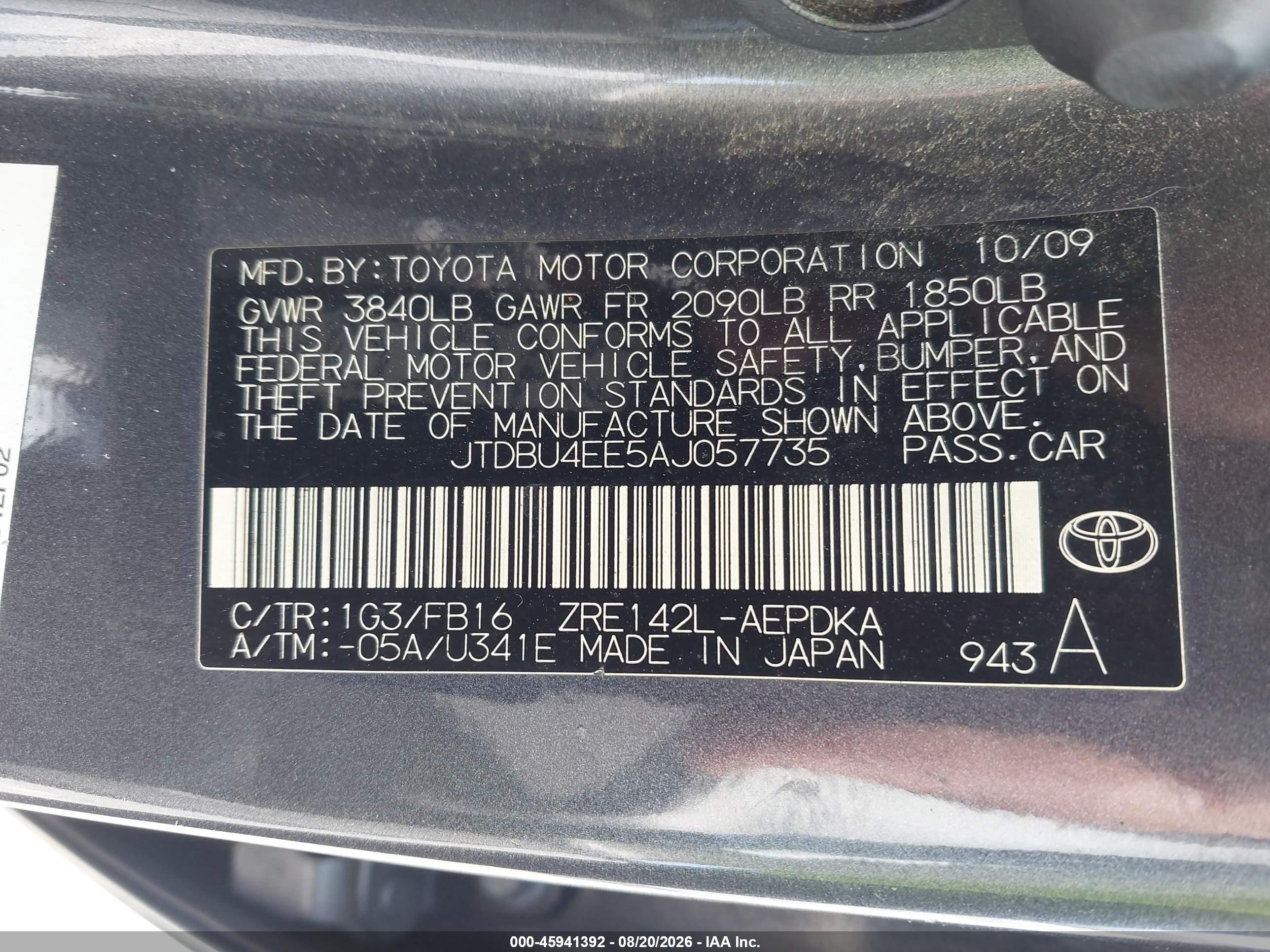 2010 Toyota Corolla   Gray vin: JTDBU4EE5AJ057735