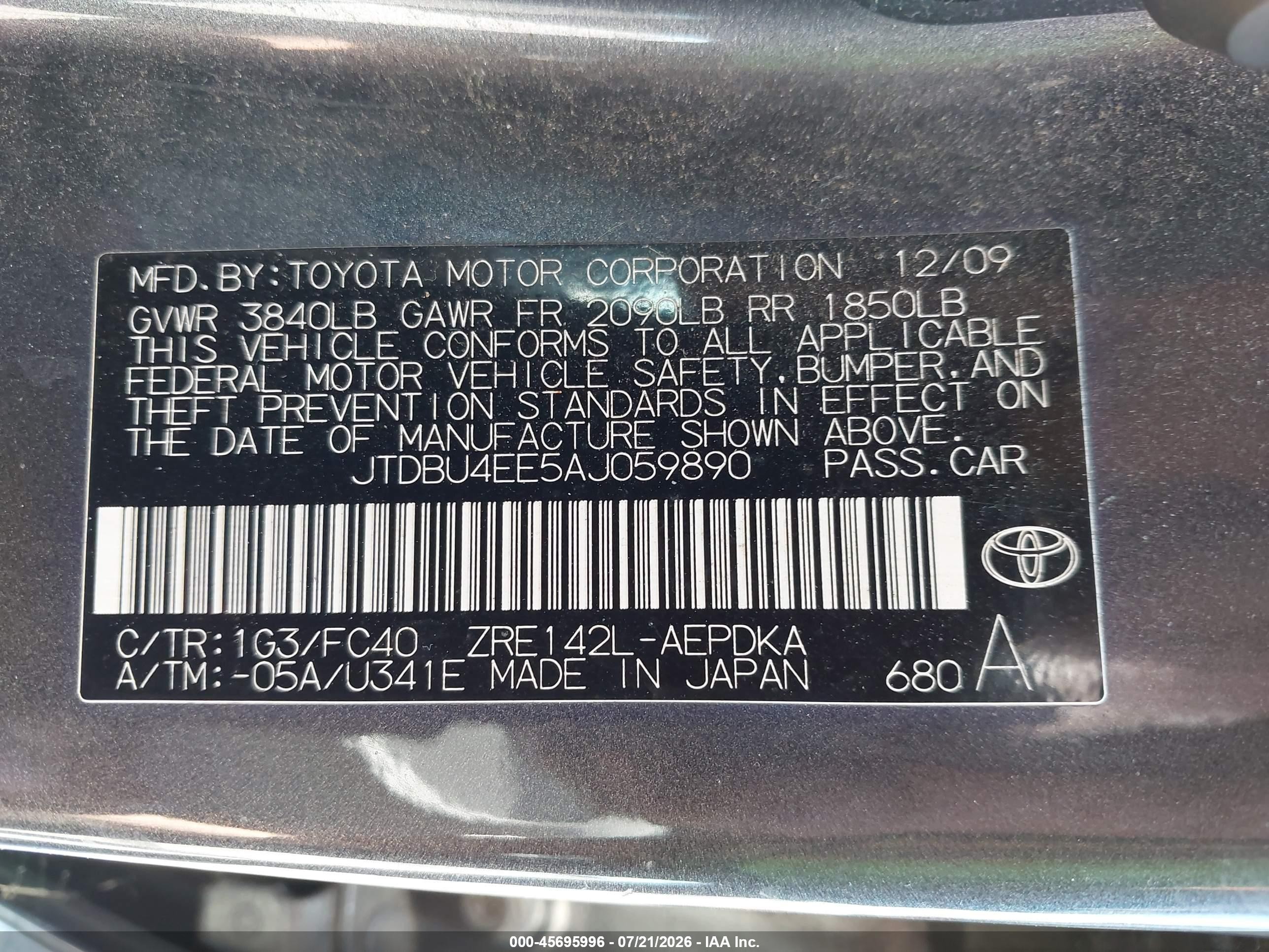 2010 Toyota Corolla Le Gray vin: JTDBU4EE5AJ059890