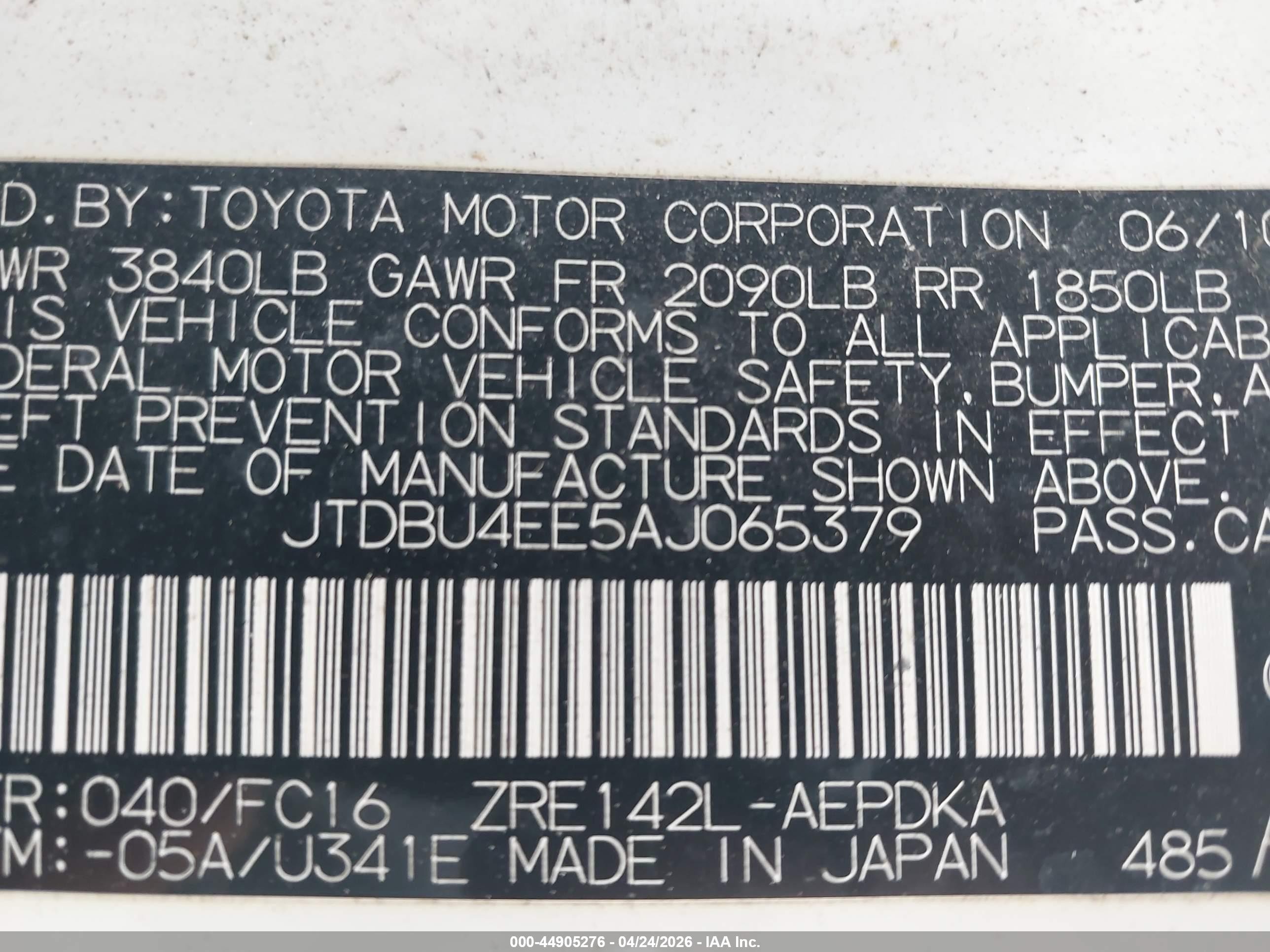 2010 Toyota Corolla Le White vin: JTDBU4EE5AJ065379