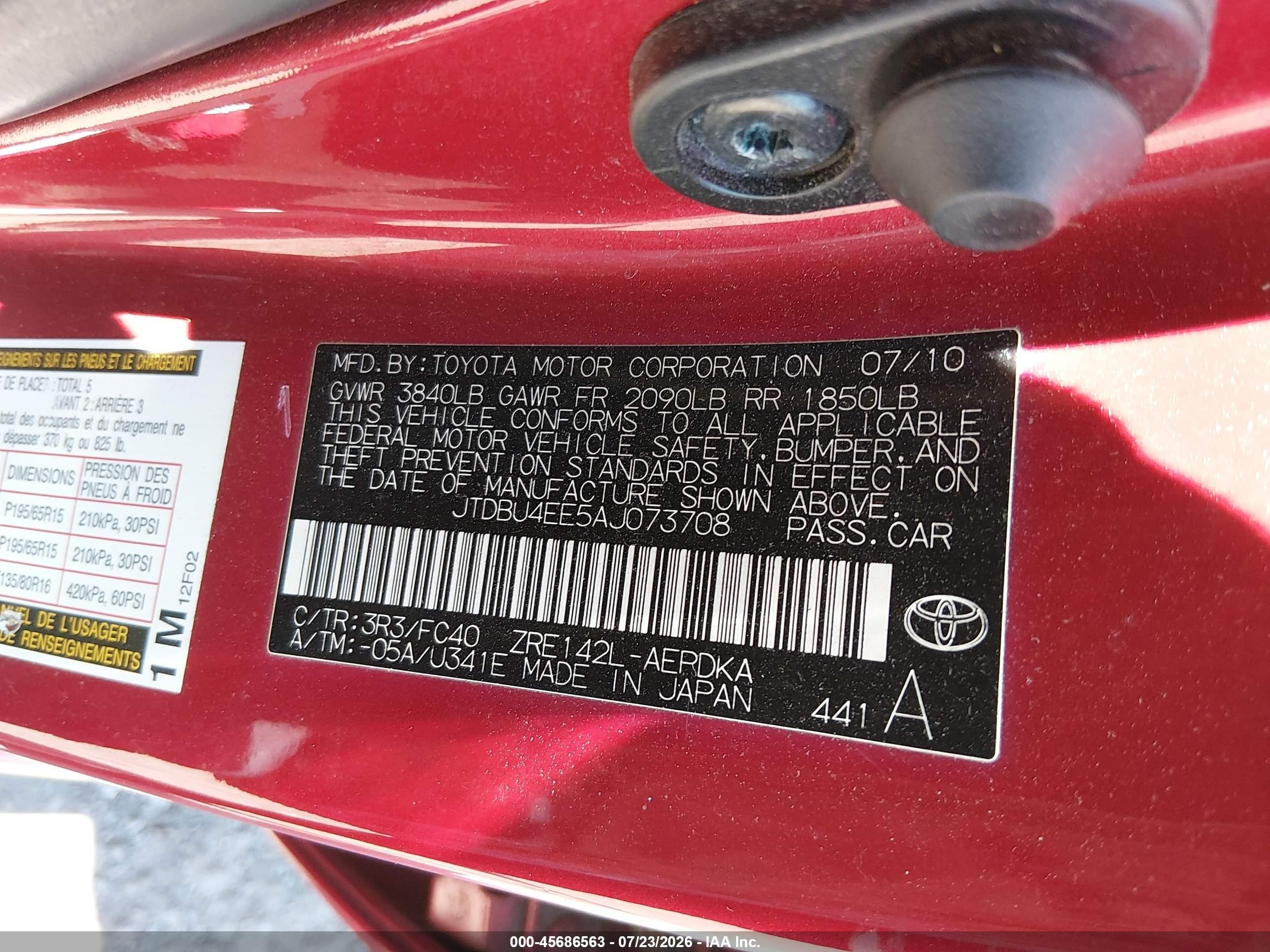2010 Toyota Corolla Le Red vin: JTDBU4EE5AJ073708