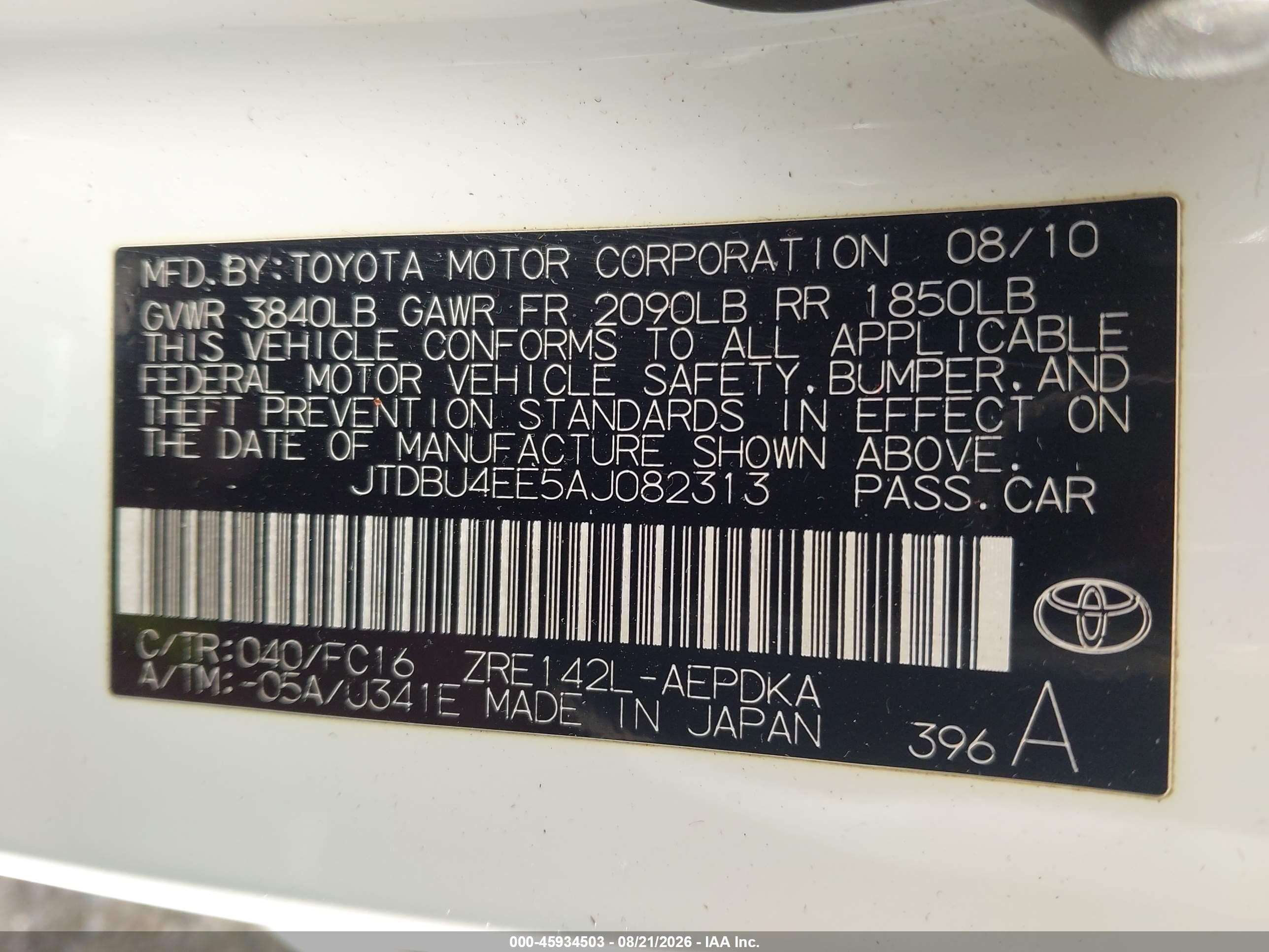 2010 Toyota Corolla Le White vin: JTDBU4EE5AJ082313