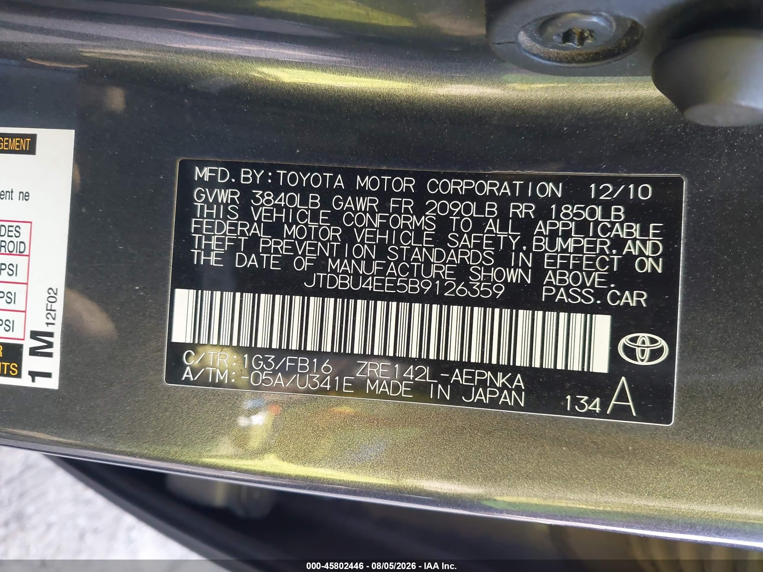 2011 Toyota Corolla Le Gray vin: JTDBU4EE5B9126359