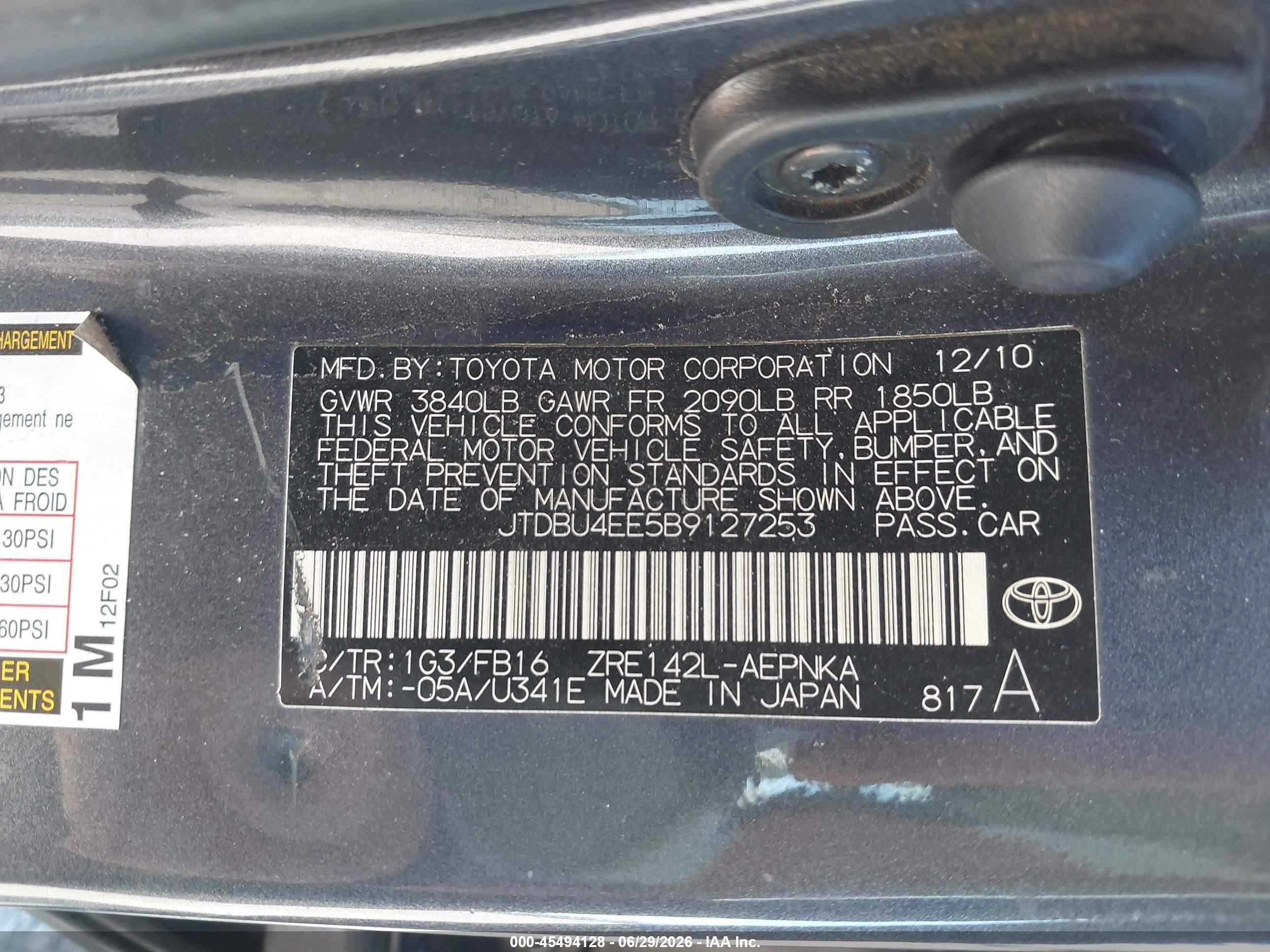 2011 Toyota Corolla Le Gray vin: JTDBU4EE5B9127253