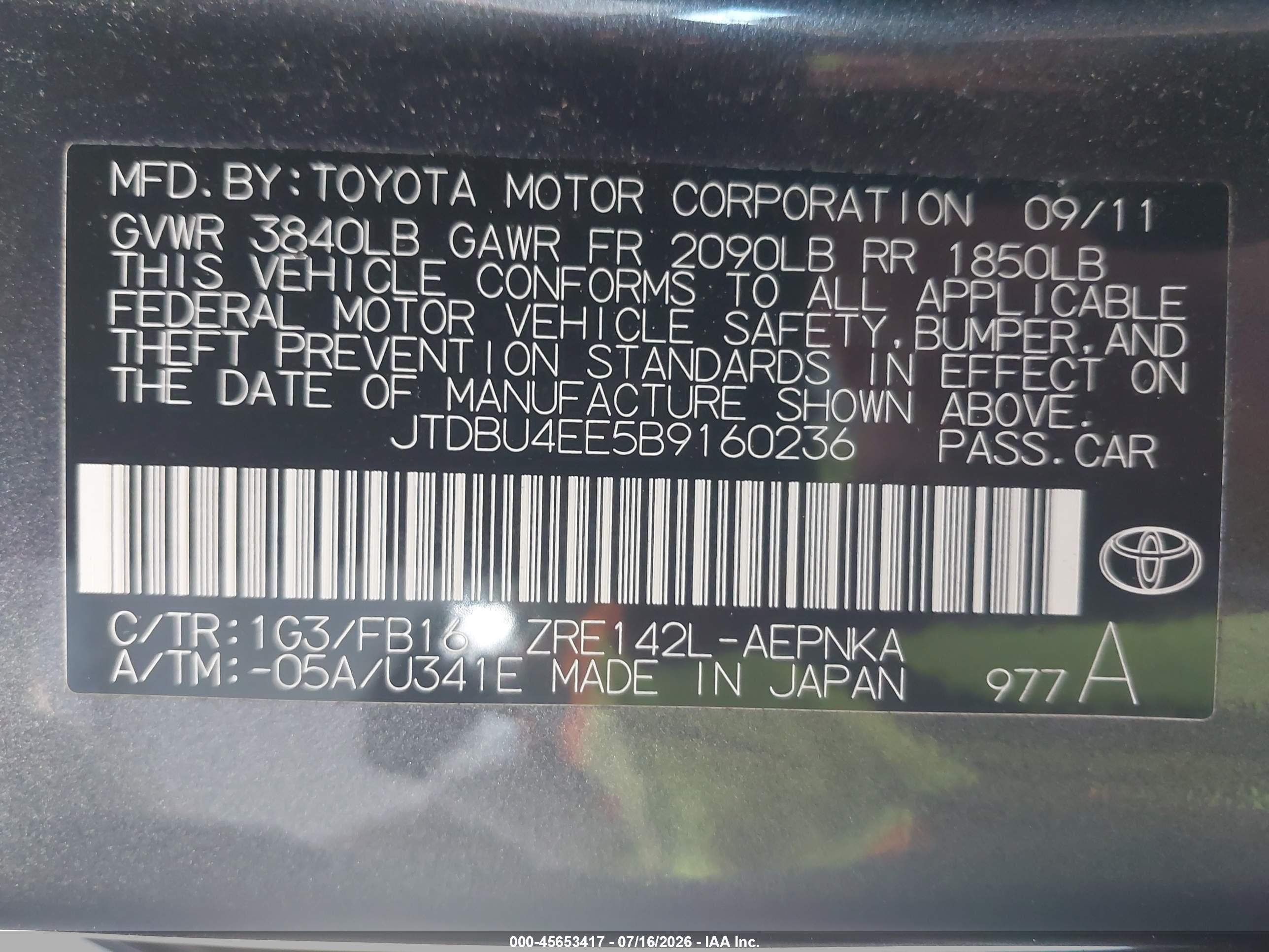 2011 Toyota Corolla Le Gray vin: JTDBU4EE5B9160236