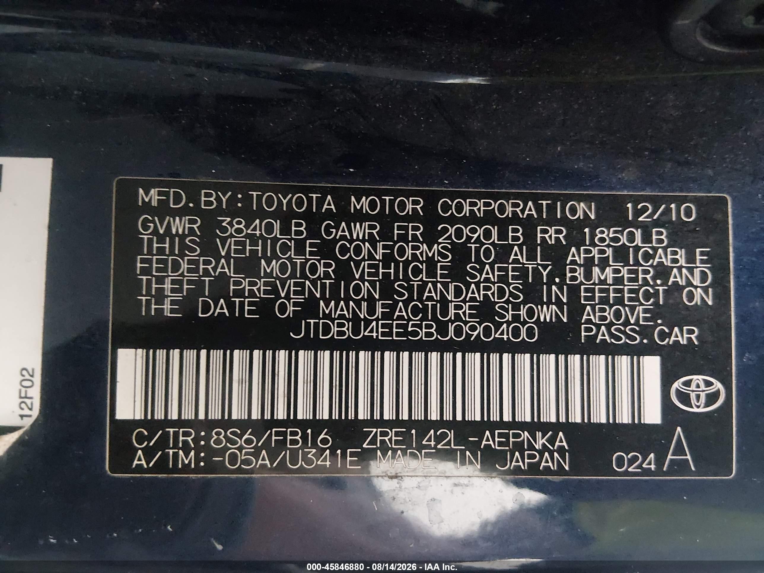 2011 Toyota Corolla Le Blue vin: JTDBU4EE5BJ090400