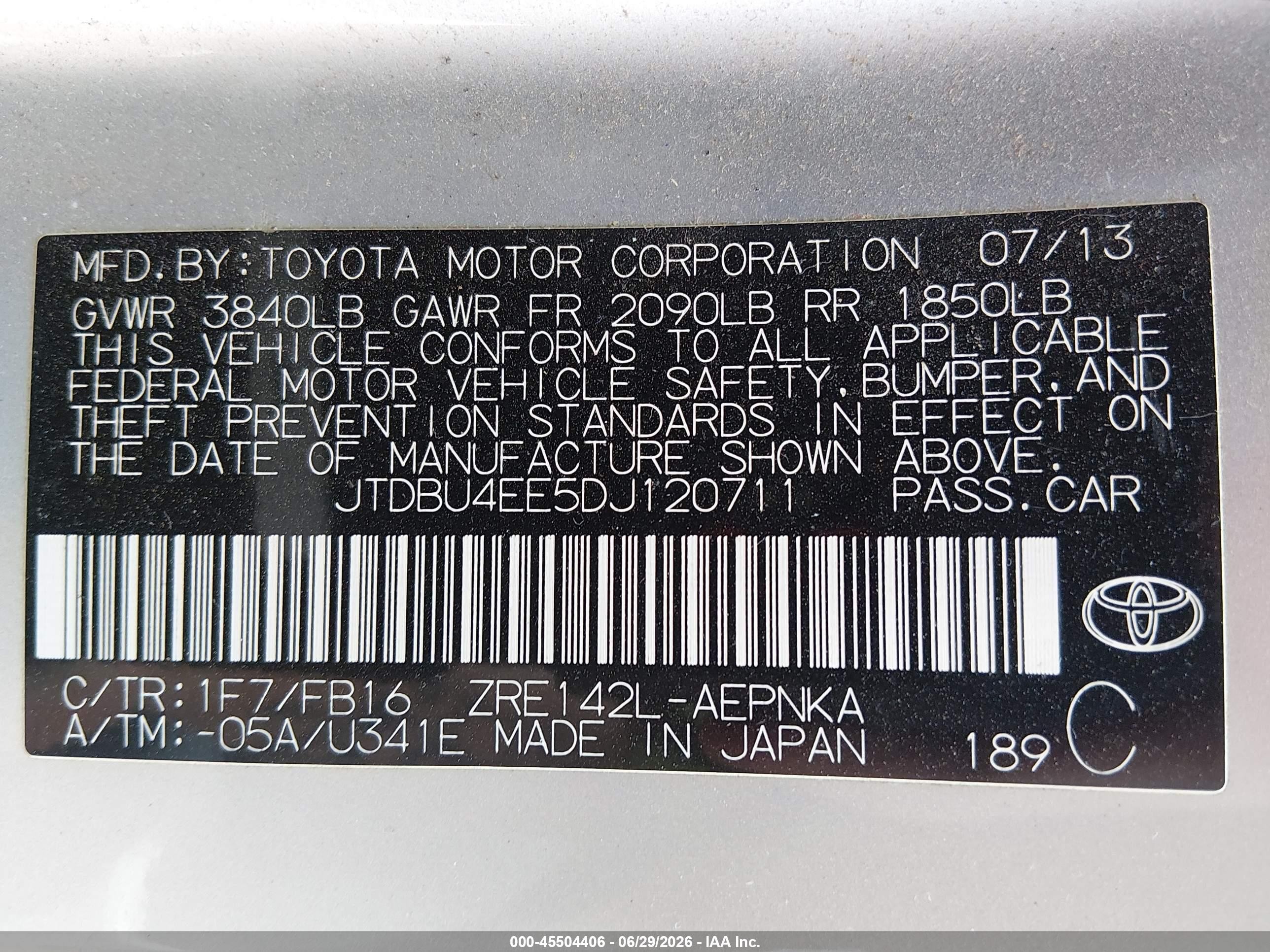 2013 Toyota Corolla Le Gray vin: JTDBU4EE5DJ120711