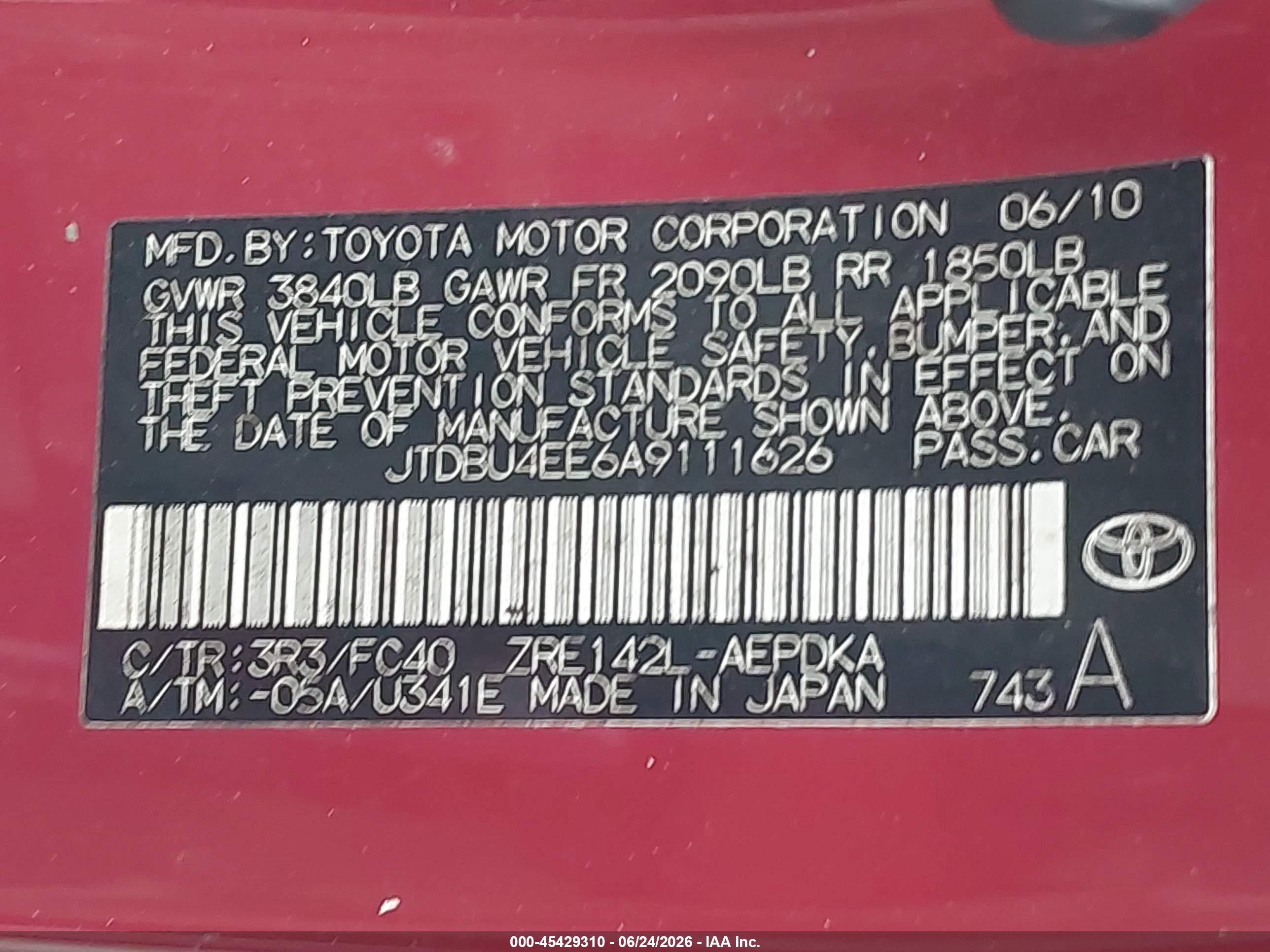 2010 Toyota Corolla Le Red vin: JTDBU4EE6A9111626