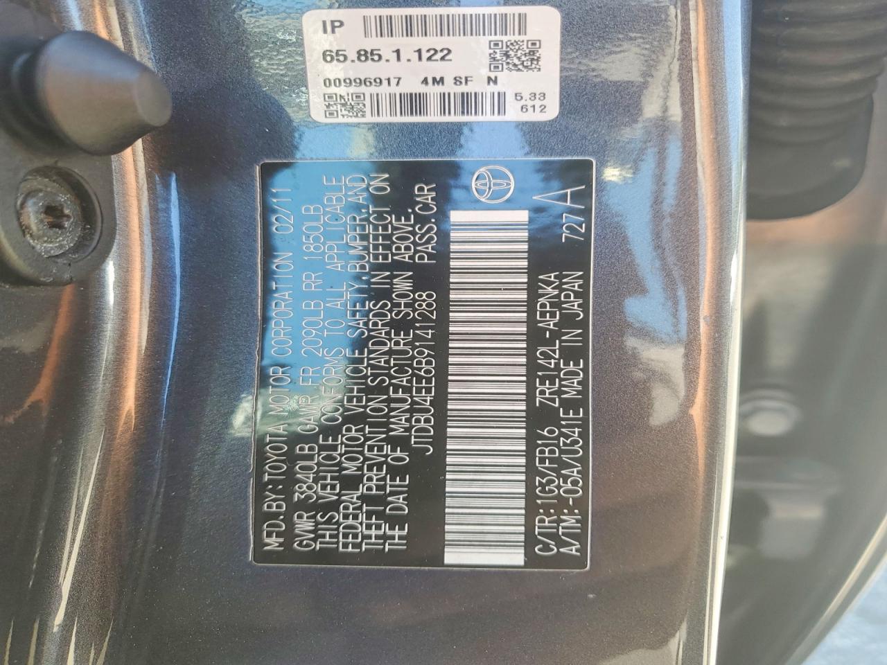 2011 Toyota Corolla Le Черный vin: JTDBU4EE6B9141288