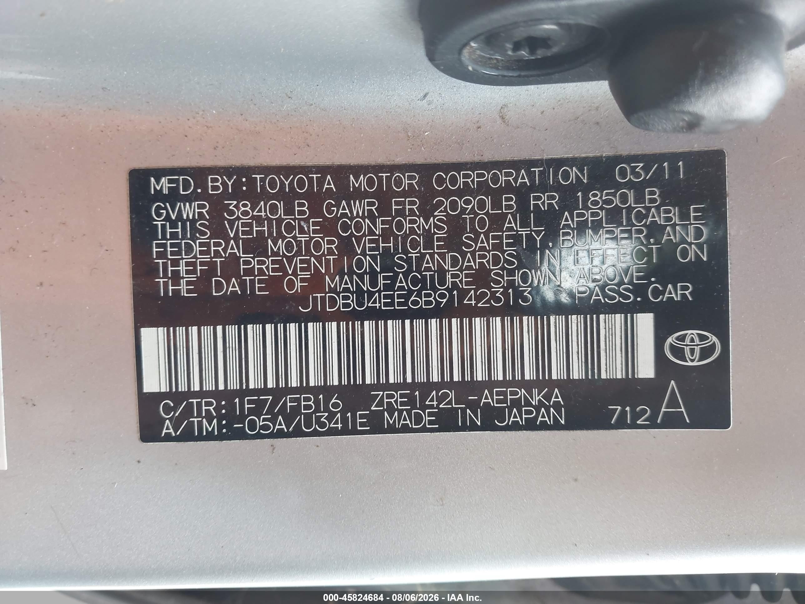 2011 Toyota Corolla Le Silver vin: JTDBU4EE6B9142313