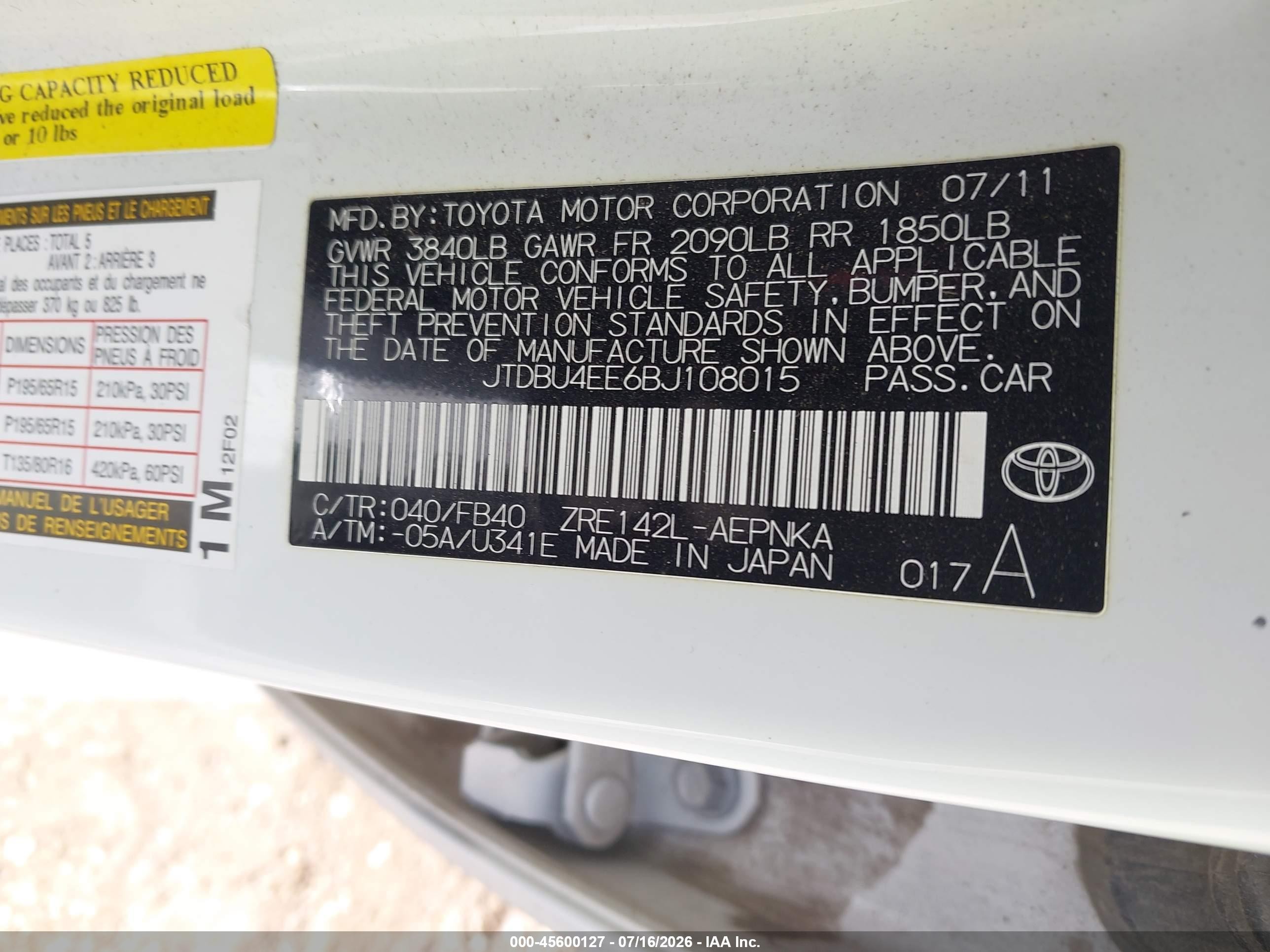 2011 Toyota Corolla Le Белый vin: JTDBU4EE6BJ108015