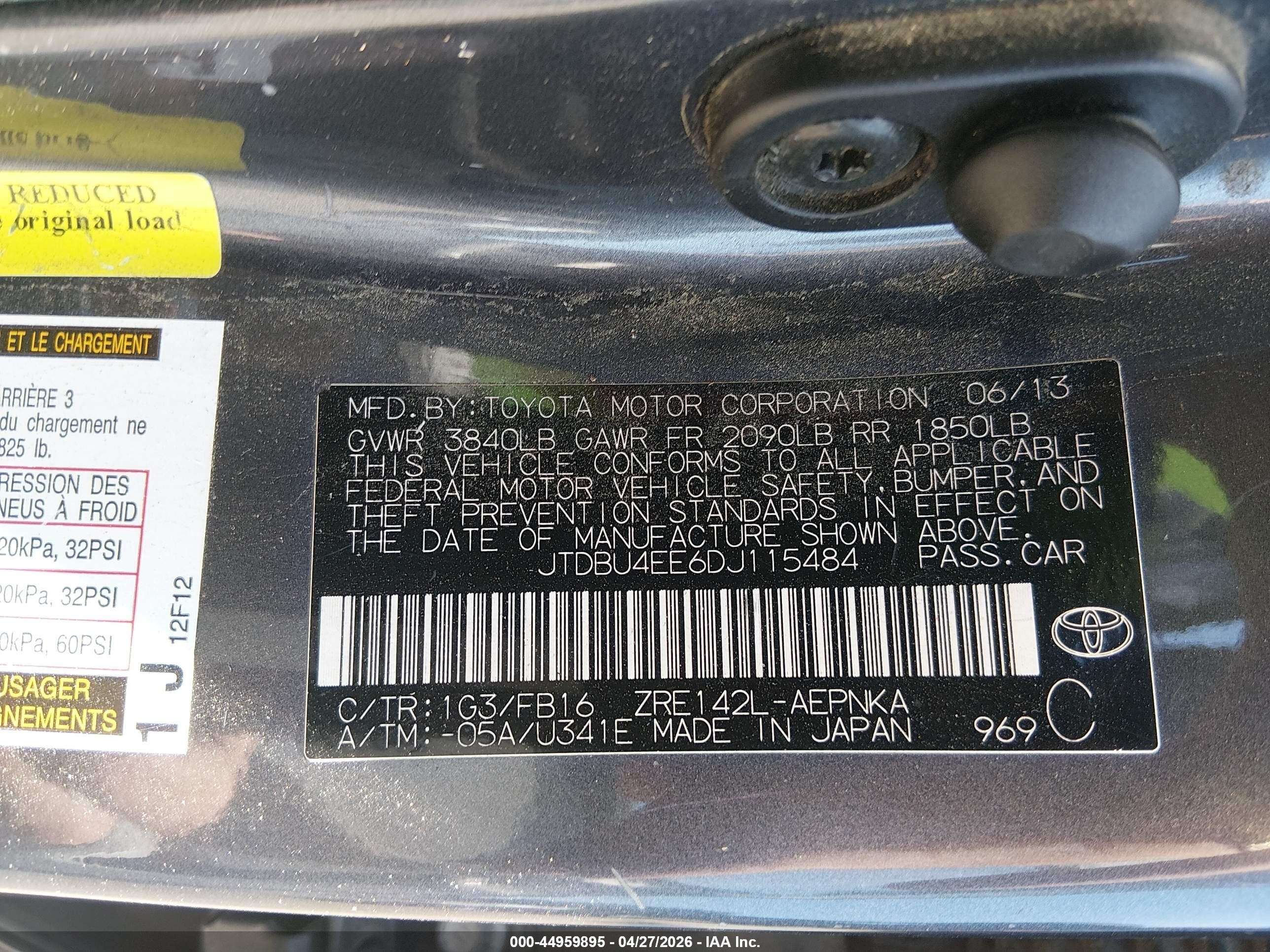 2013 Toyota Corolla Le Gray vin: JTDBU4EE6DJ115484