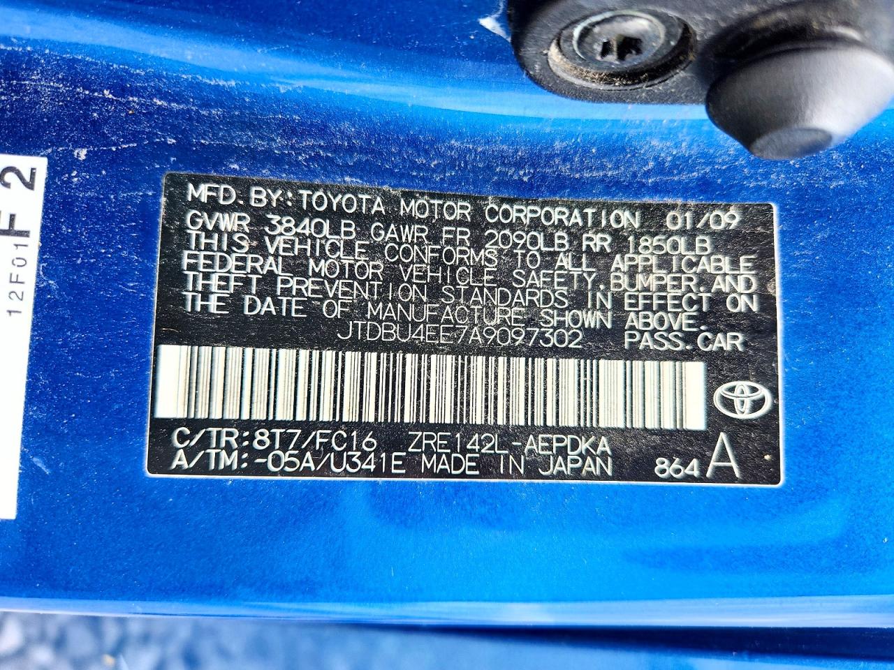 2010 Toyota Corolla Le Blue vin: JTDBU4EE7A9097302