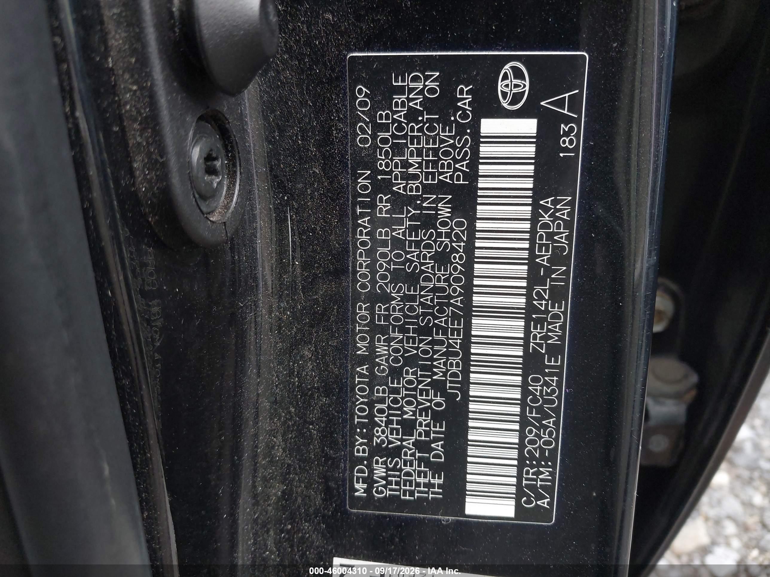 2010 Toyota Corolla Le Черный vin: JTDBU4EE7A9098420