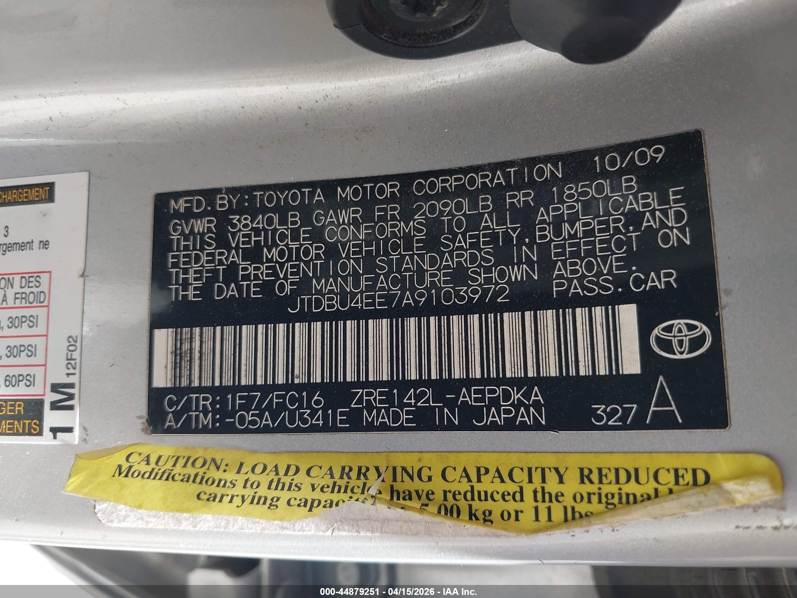 2010 Toyota Corolla Le Silver vin: JTDBU4EE7A9103972