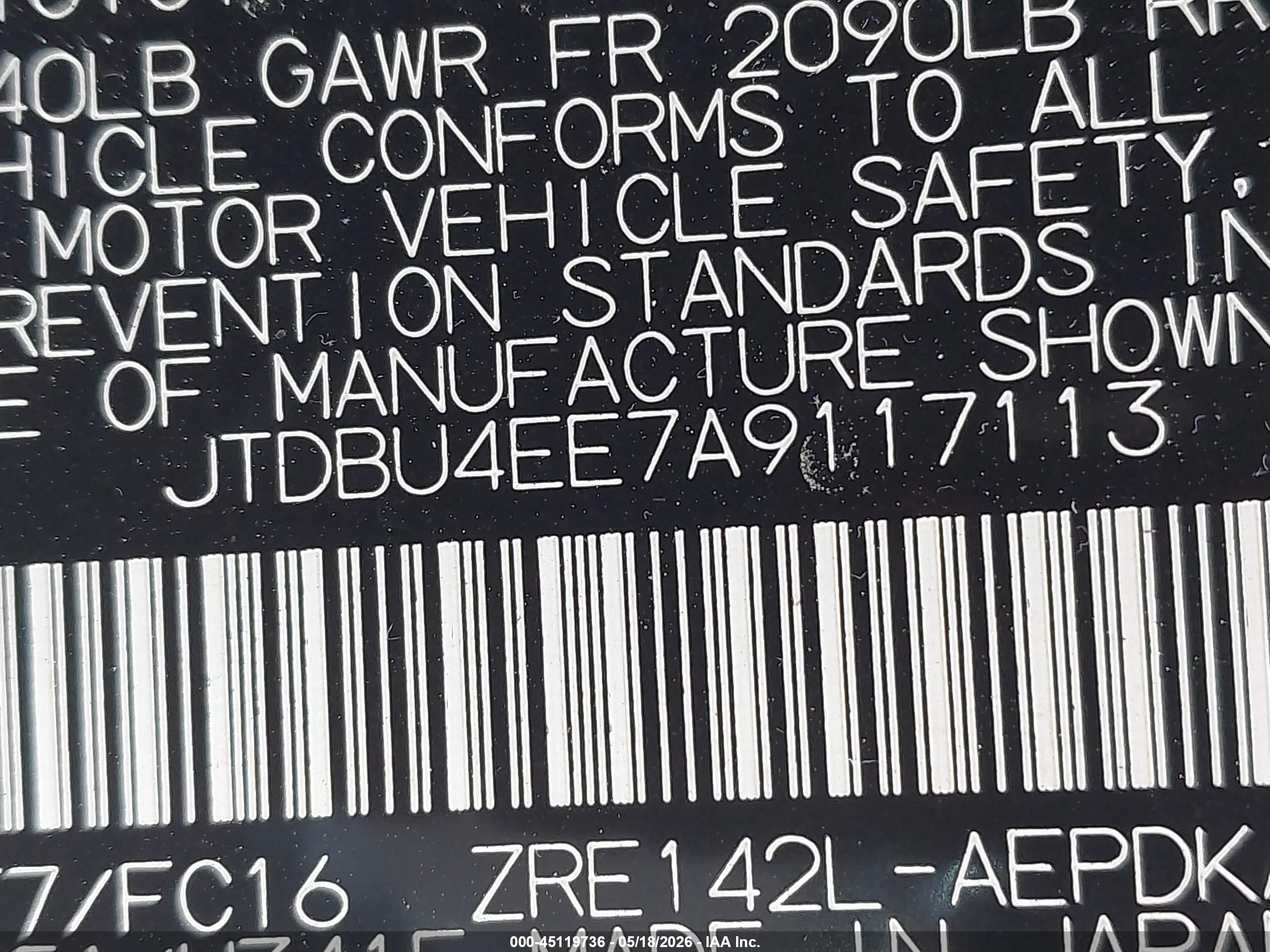 2010 Toyota Corolla Le Silver vin: JTDBU4EE7A9117113