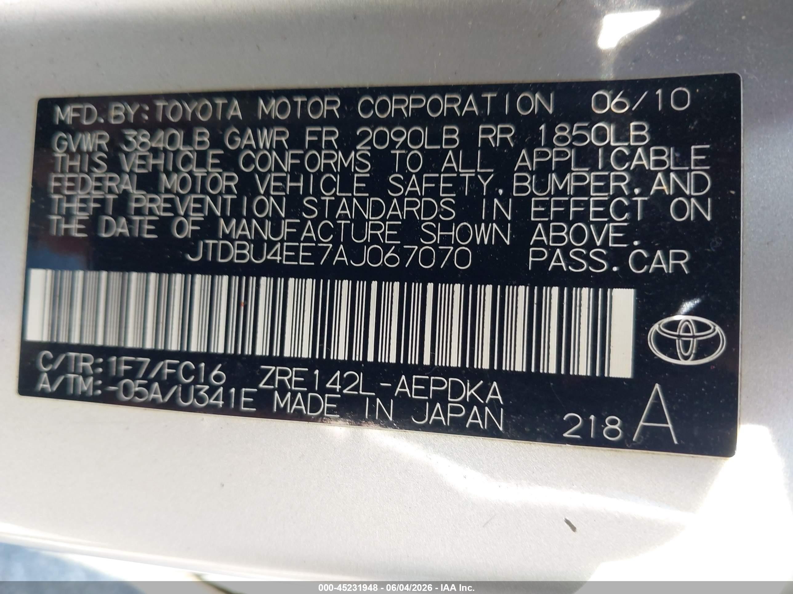 2010 Toyota Corolla Le Silver vin: JTDBU4EE7AJ067070