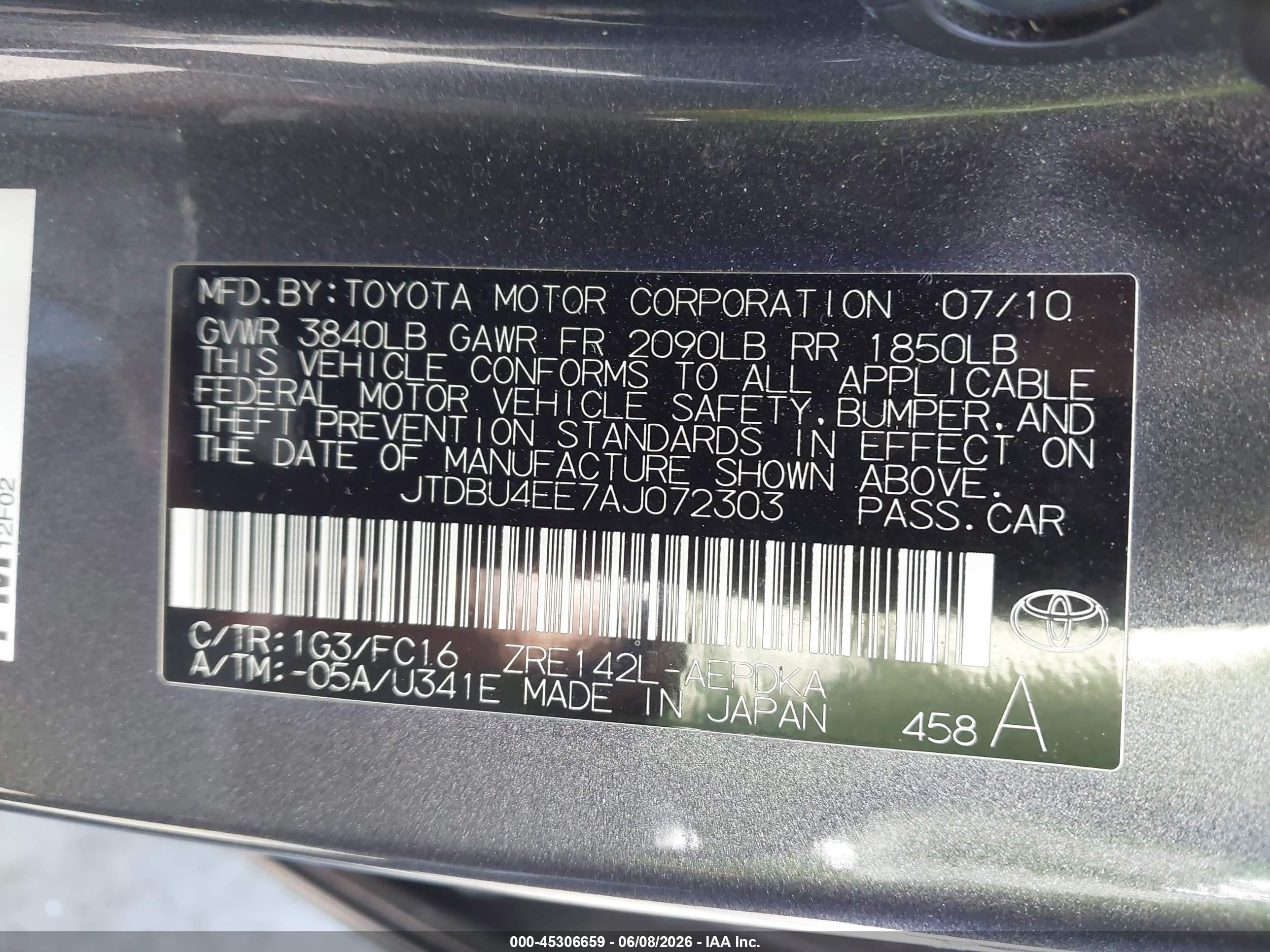 2010 Toyota Corolla Le Gray vin: JTDBU4EE7AJ072303