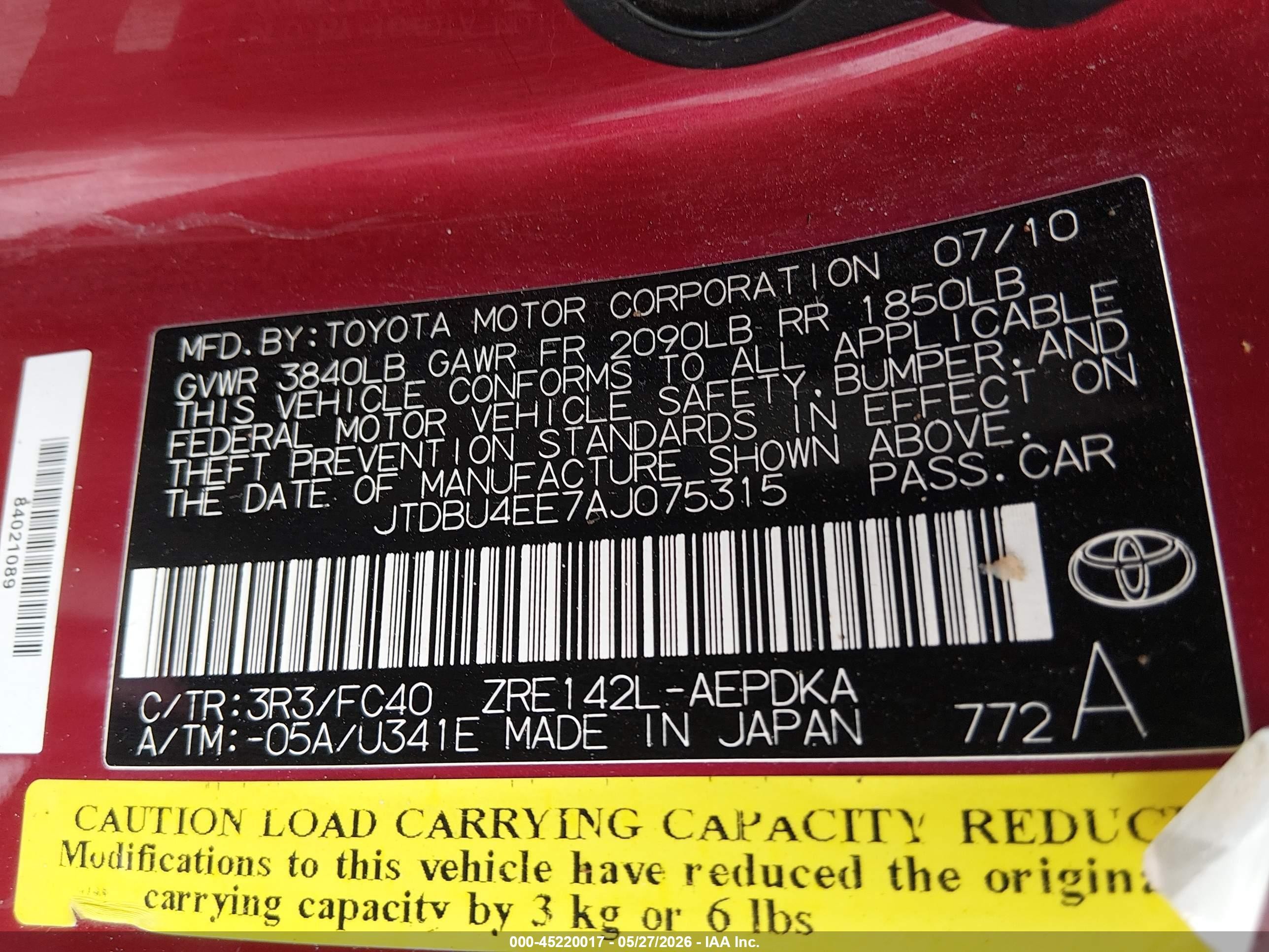 2010 Toyota Corolla Le Красный vin: JTDBU4EE7AJ075315