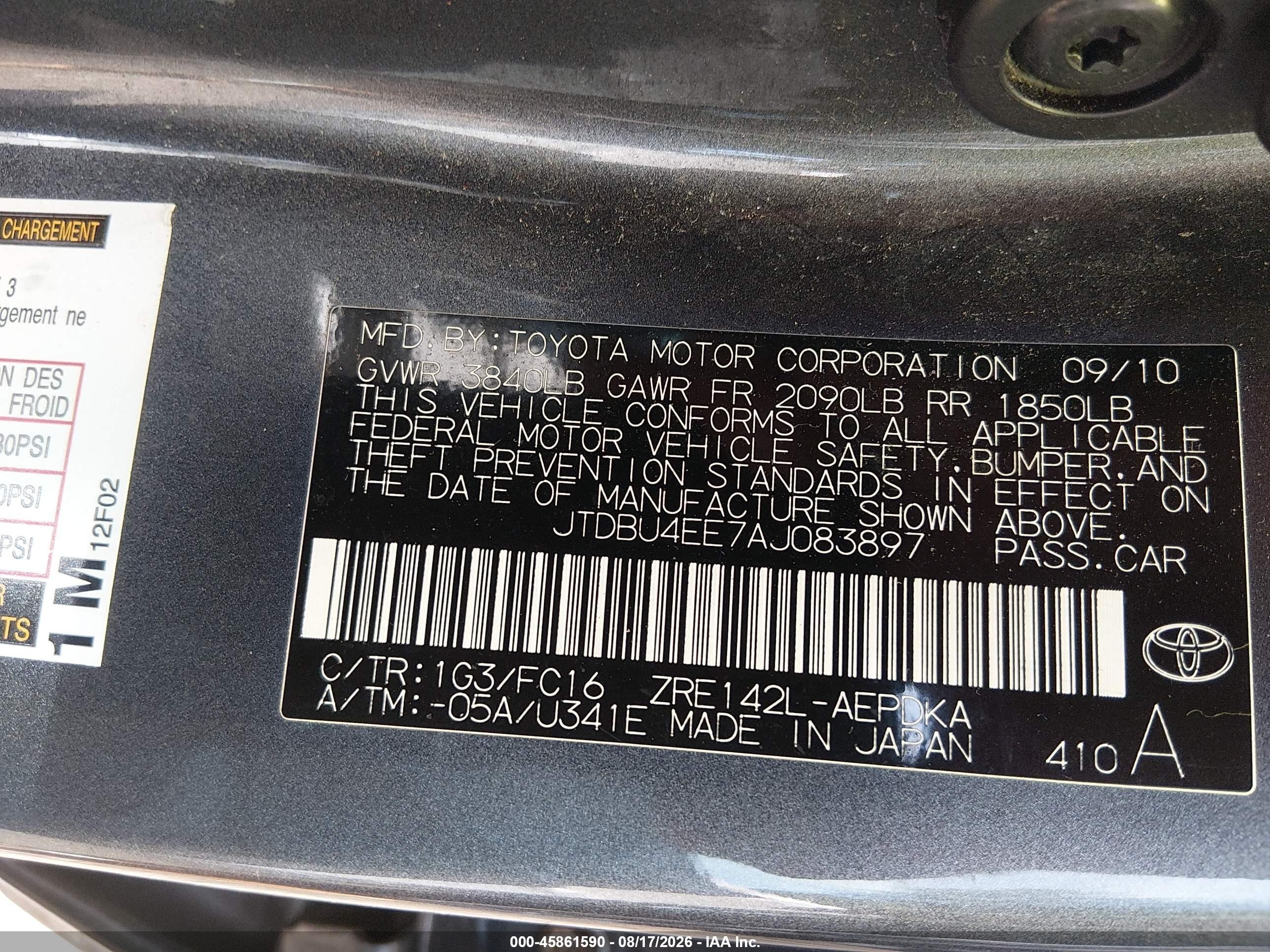 2010 Toyota Corolla Le Silver vin: JTDBU4EE7AJ083897