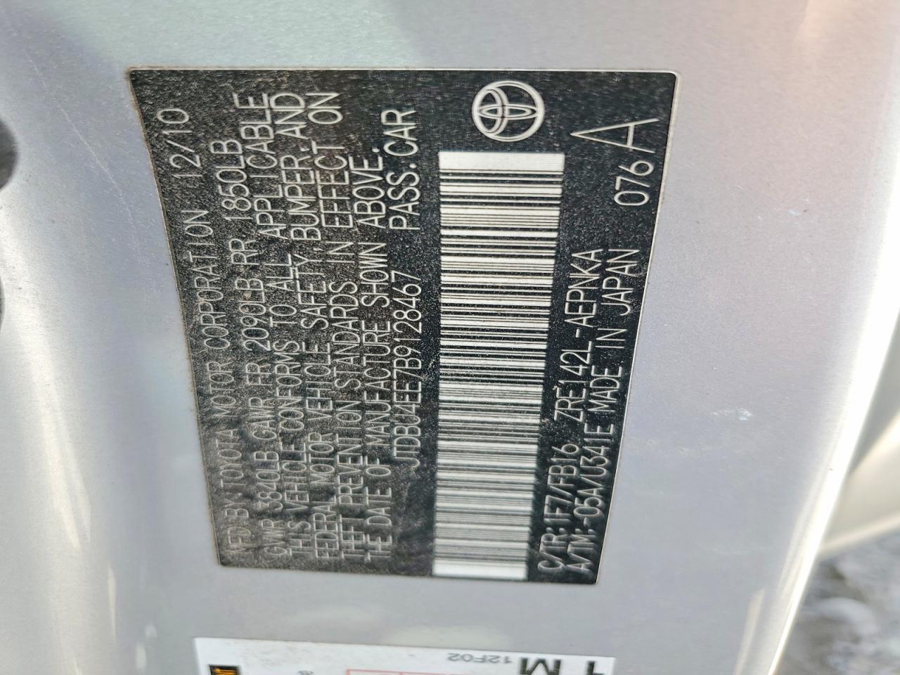 2011 Toyota Corolla Le Silver vin: JTDBU4EE7B9128467