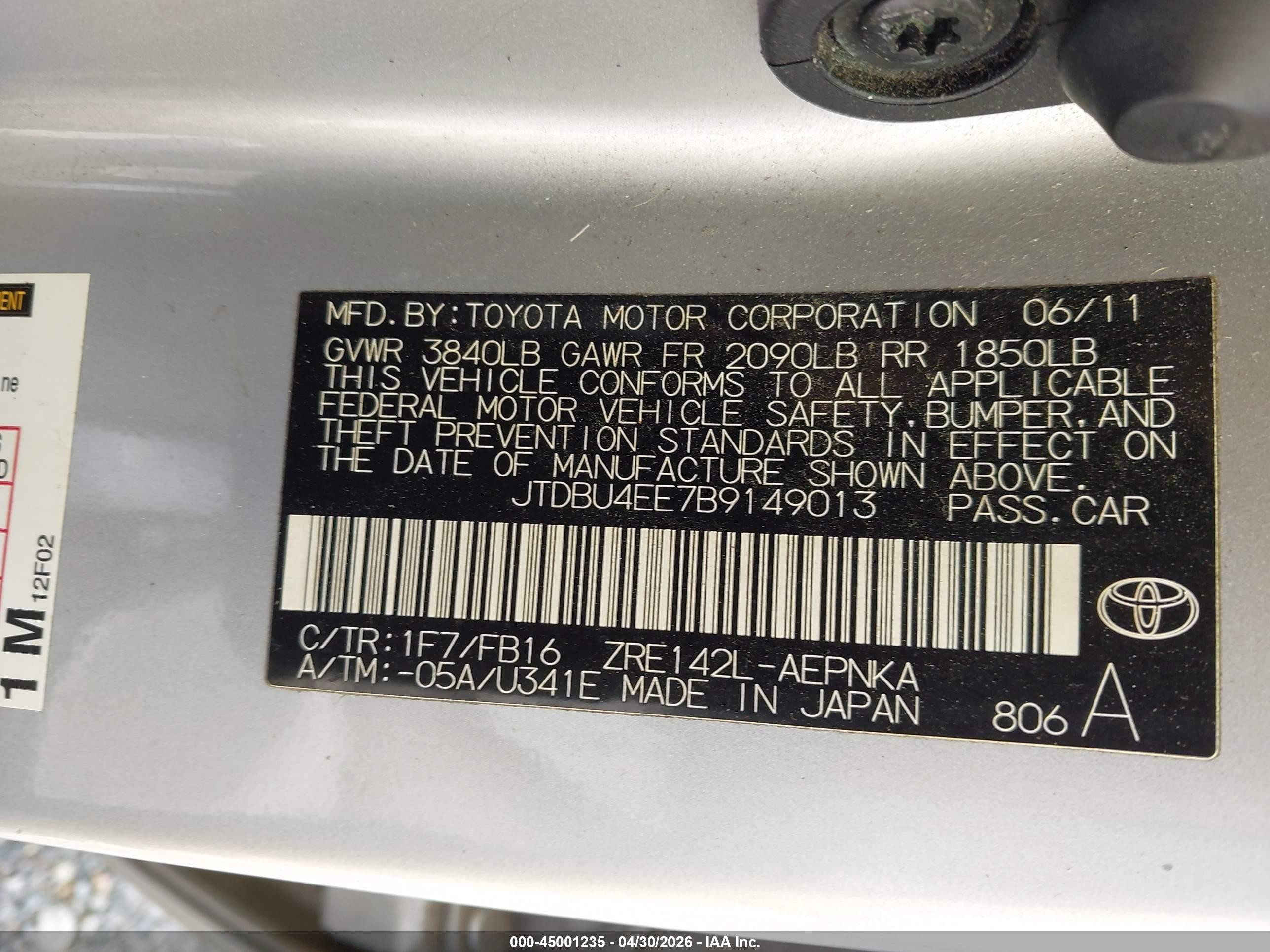 2011 Toyota Corolla Le Silver vin: JTDBU4EE7B9149013