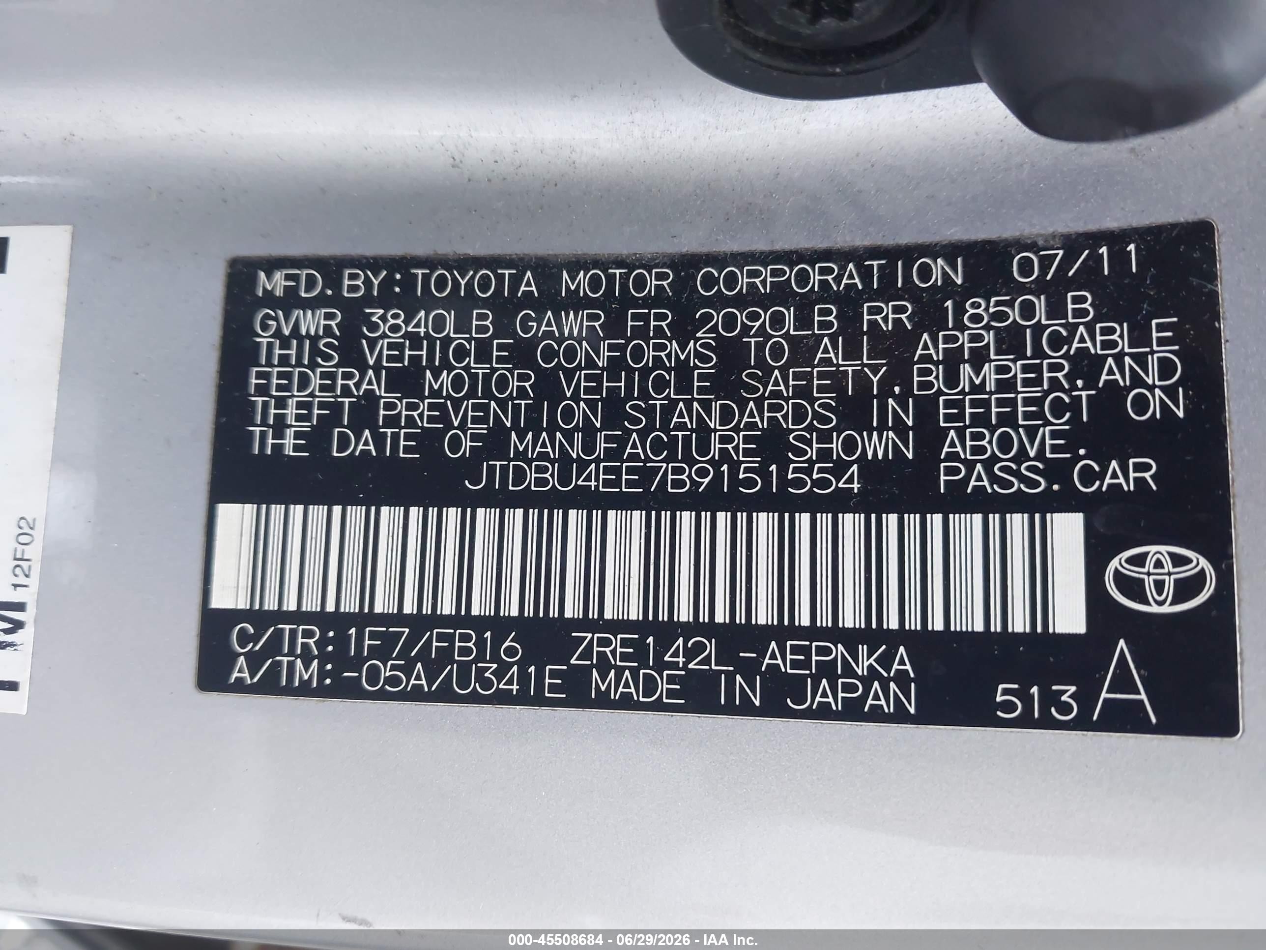 2011 Toyota Corolla Le Silver vin: JTDBU4EE7B9151554