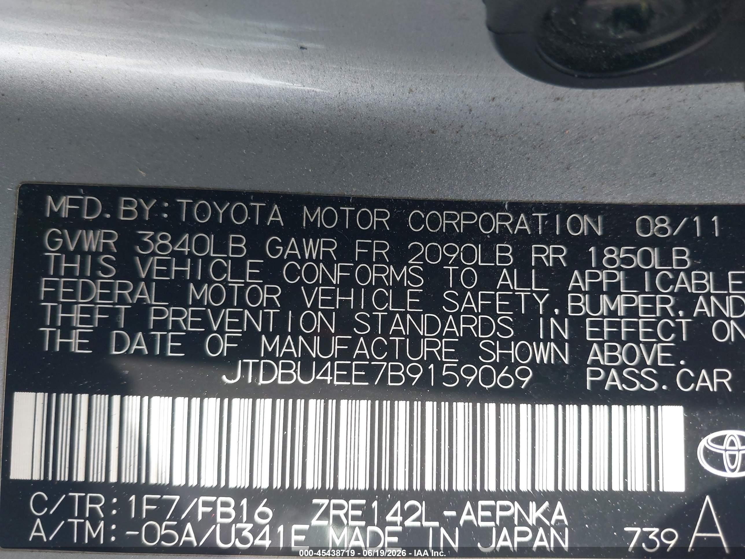 2011 Toyota Corolla Le Silver vin: JTDBU4EE7B9159069