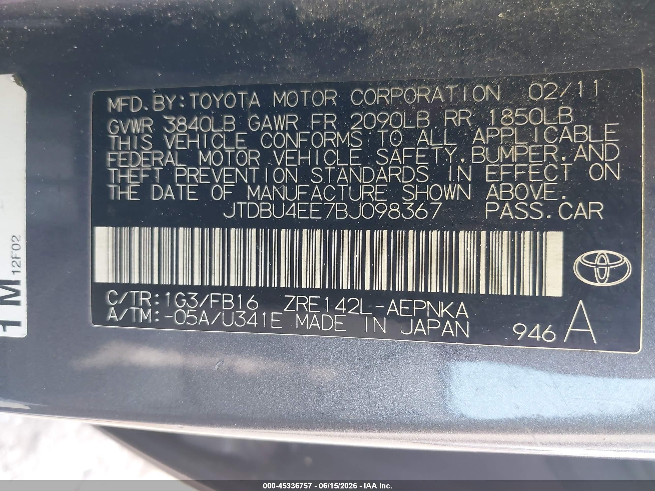 2011 Toyota Corolla Le Gray vin: JTDBU4EE7BJ098367