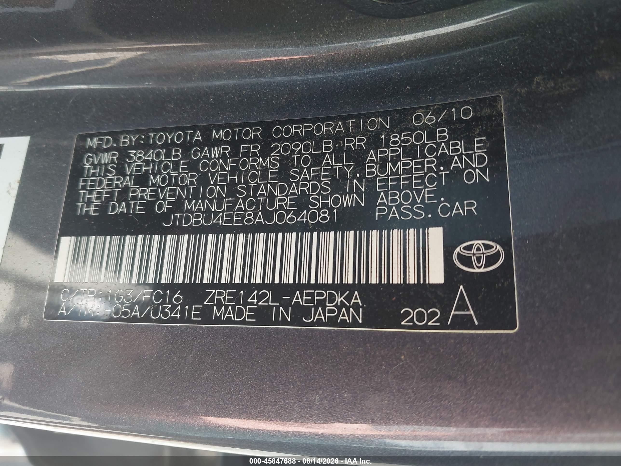 2010 Toyota Corolla Le Gray vin: JTDBU4EE8AJ064081
