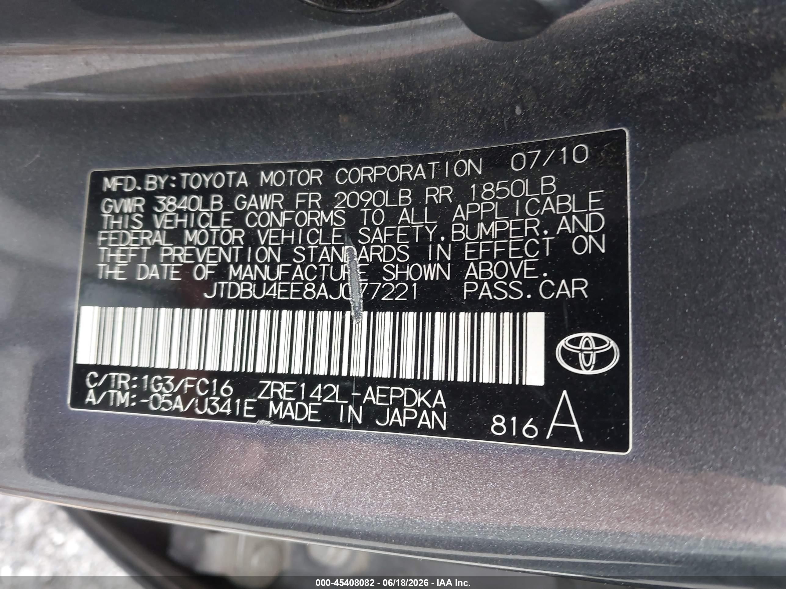 2010 Toyota Corolla Le Gray vin: JTDBU4EE8AJ077221