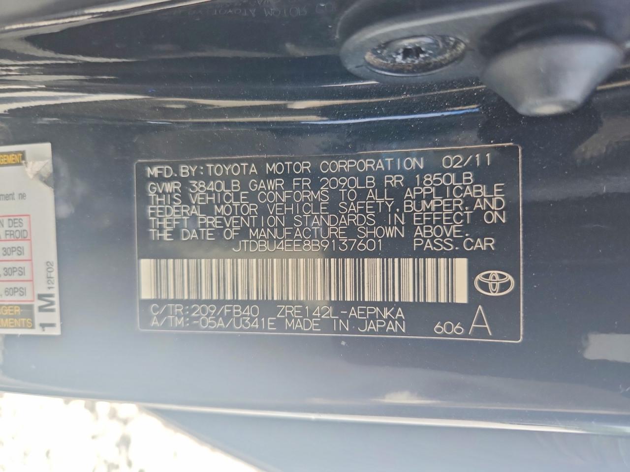 2011 Toyota Corolla Le Black vin: JTDBU4EE8B9137601