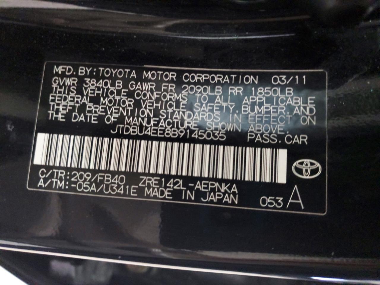2011 Toyota Corolla Le Black vin: JTDBU4EE8B9145035