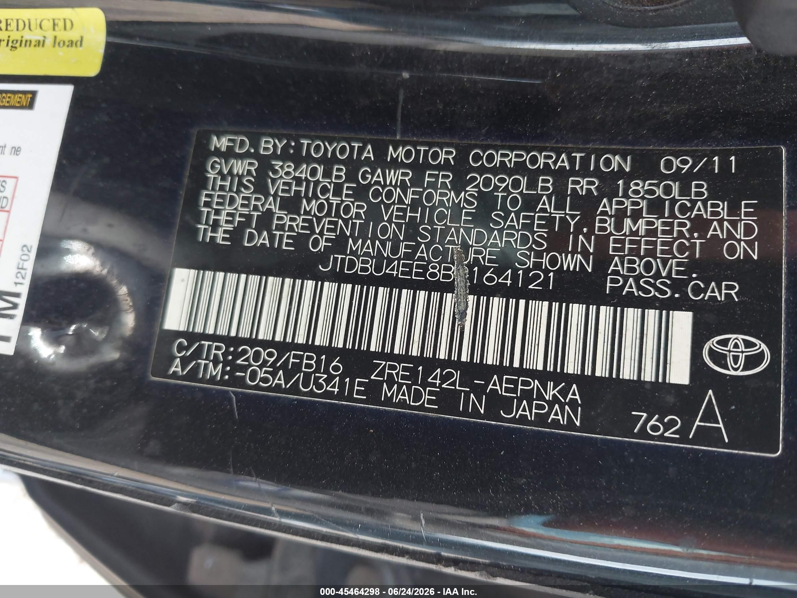 2011 Toyota Corolla Le Black vin: JTDBU4EE8B9164121