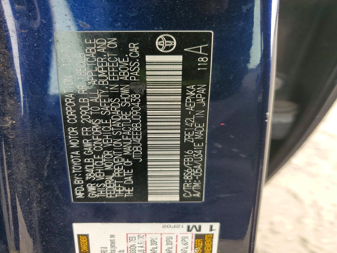2011 Toyota Corolla Le Синий vin: JTDBU4EE8BJ090438
