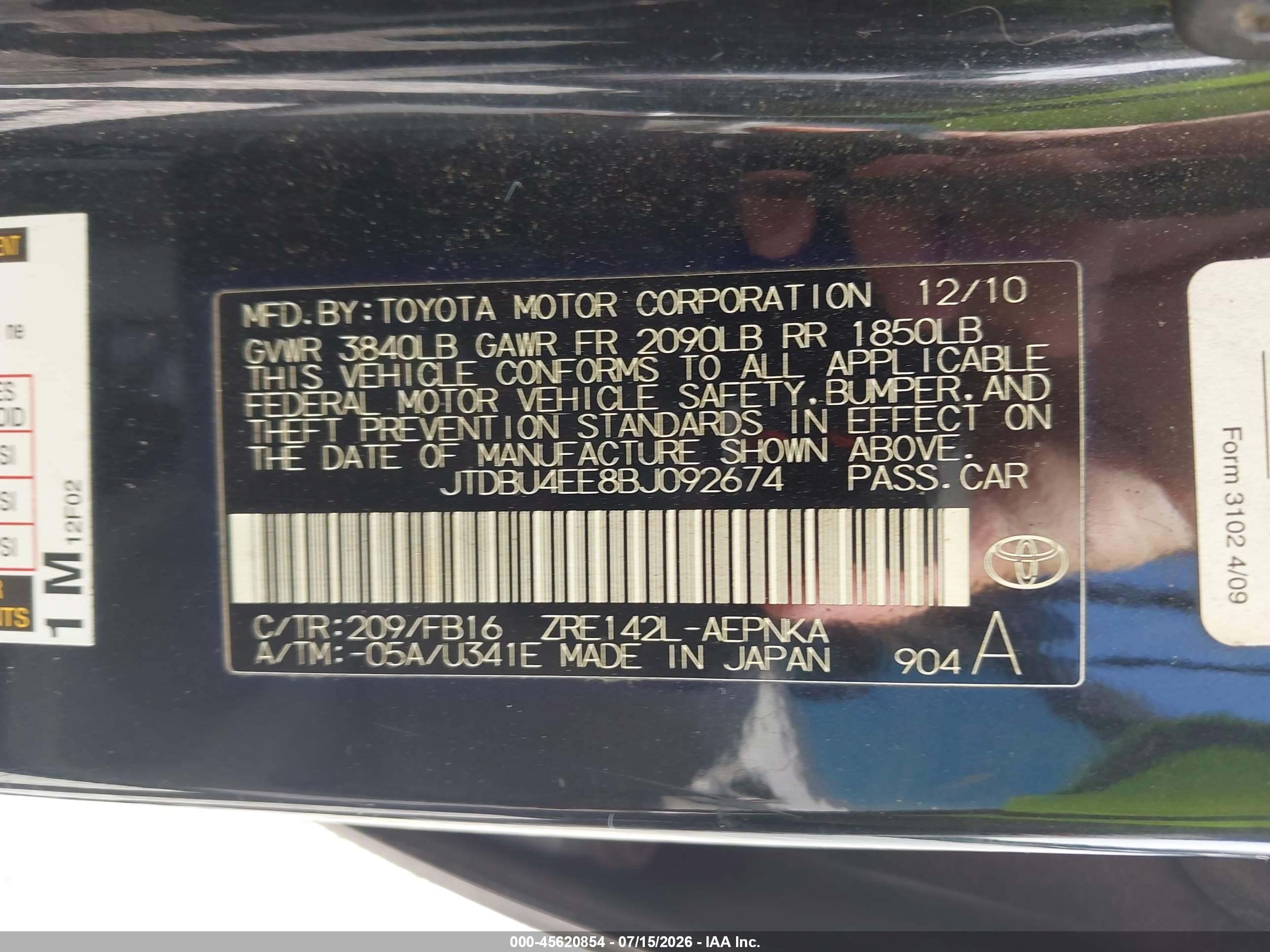 2011 Toyota Corolla Le Black vin: JTDBU4EE8BJ092674